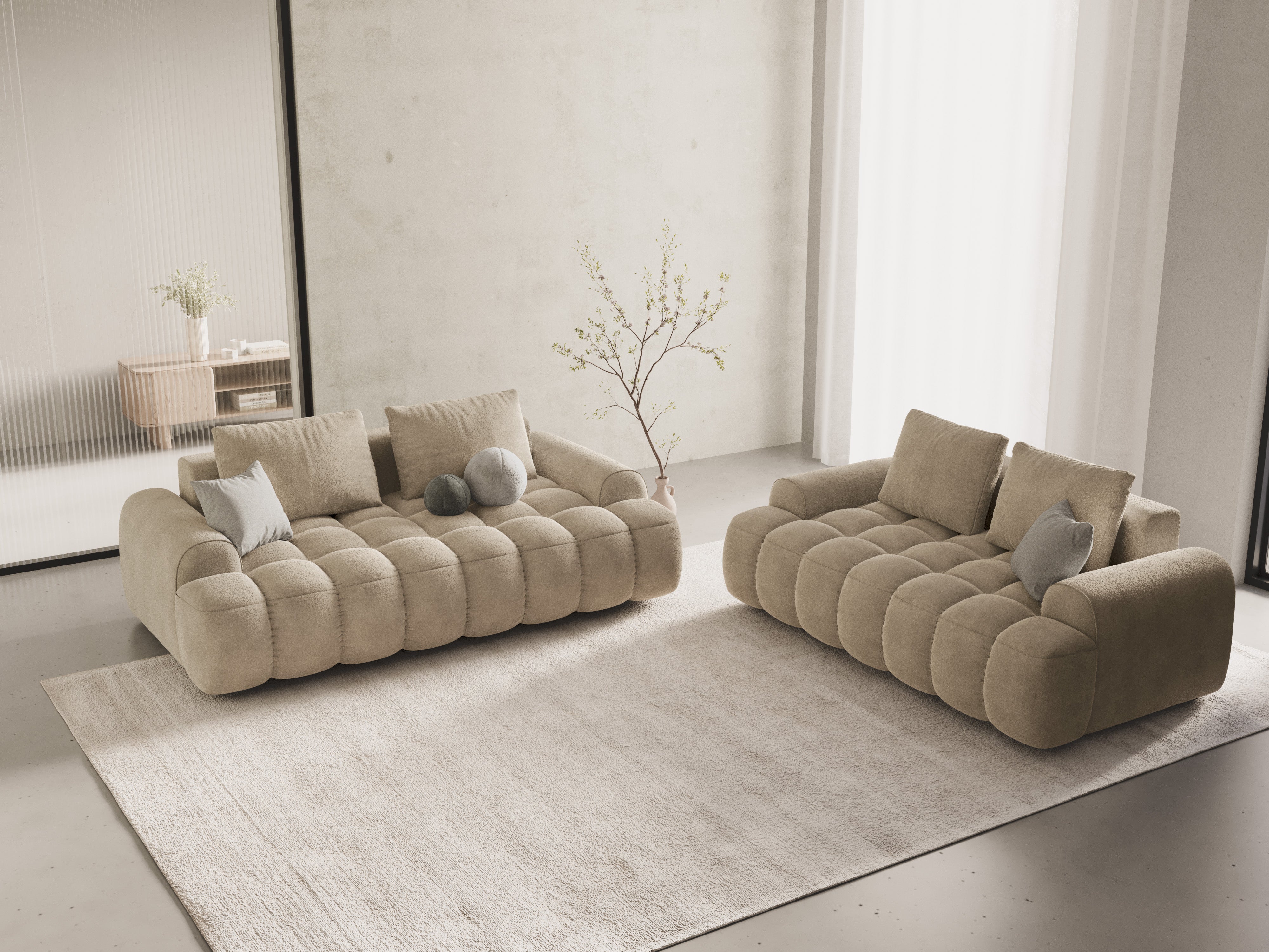 Sofa aus Samt 3-sitzig LINZ hellbeige