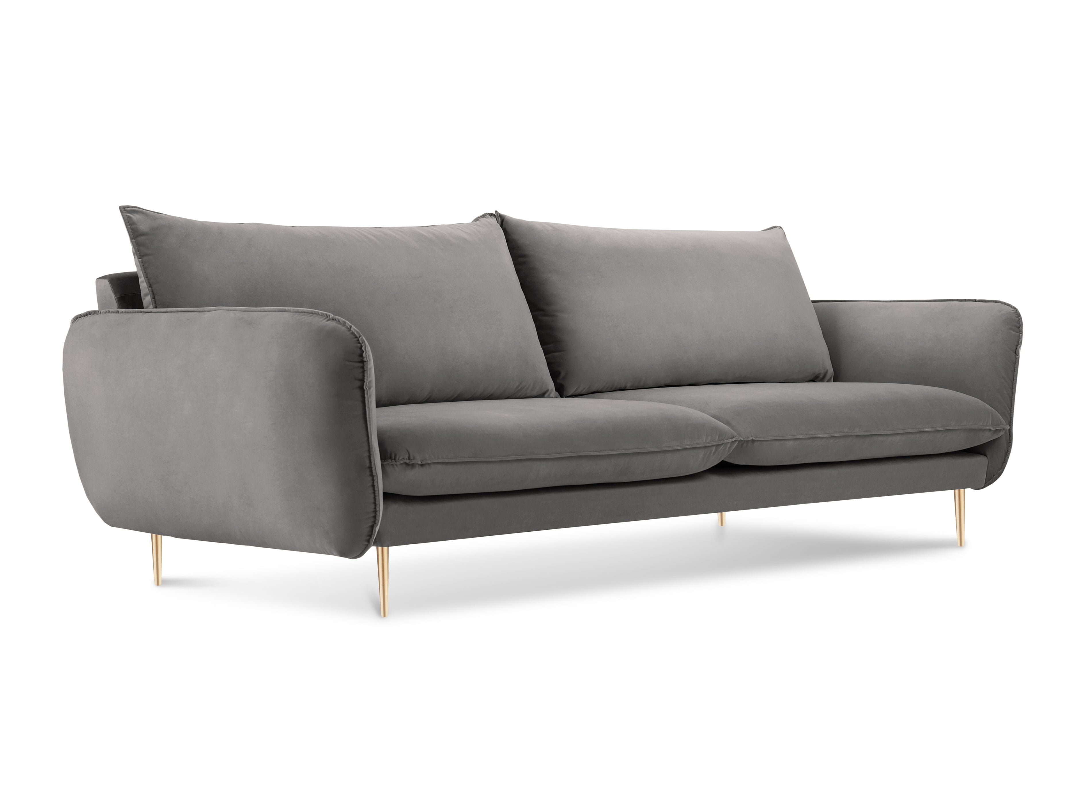 Velvet sofa 3-seater VIENNA light gray with a gold base