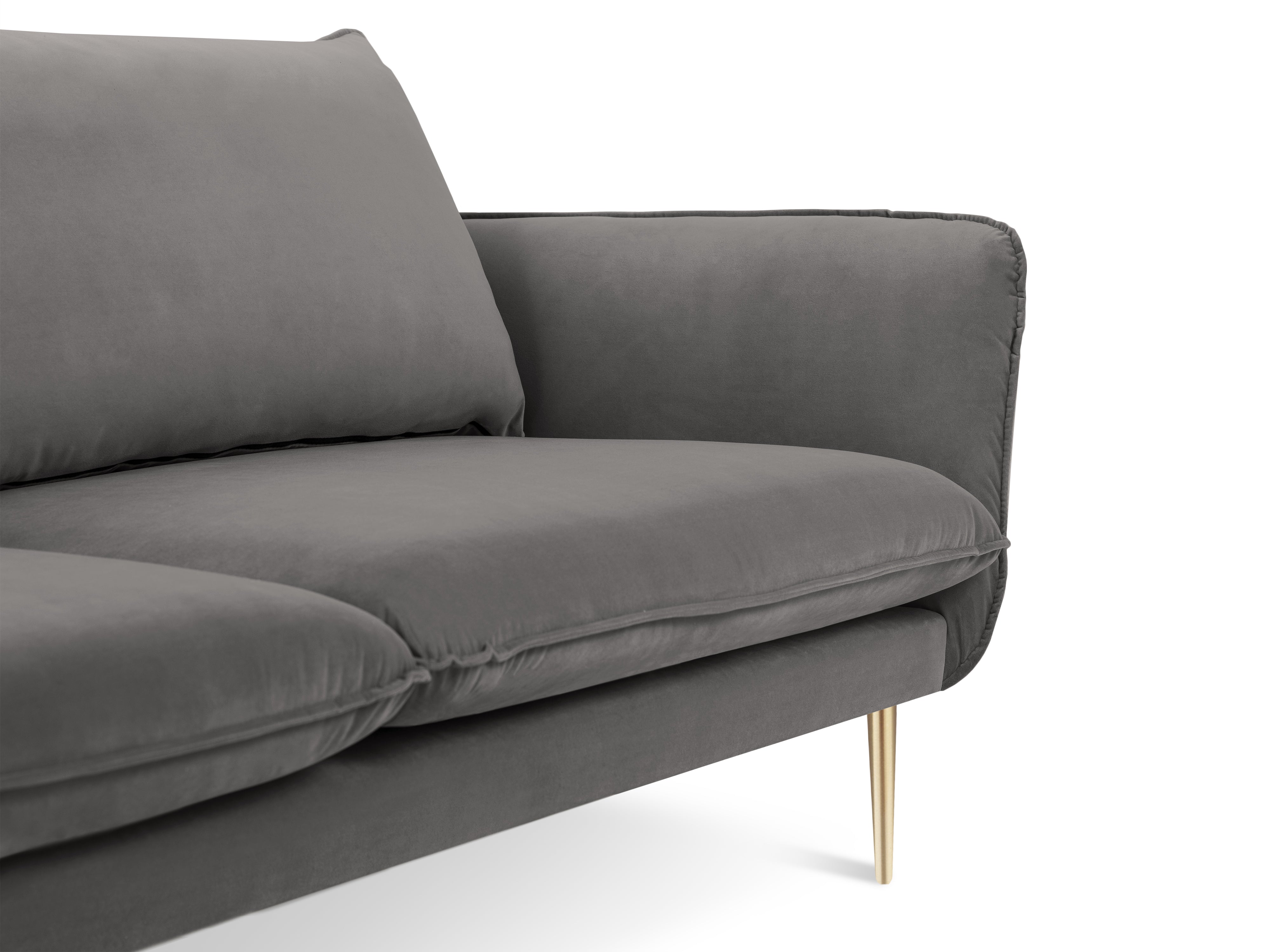 VIENNA Light Gray Velvet 6-Seater Panoramic Sofa with Gold Base