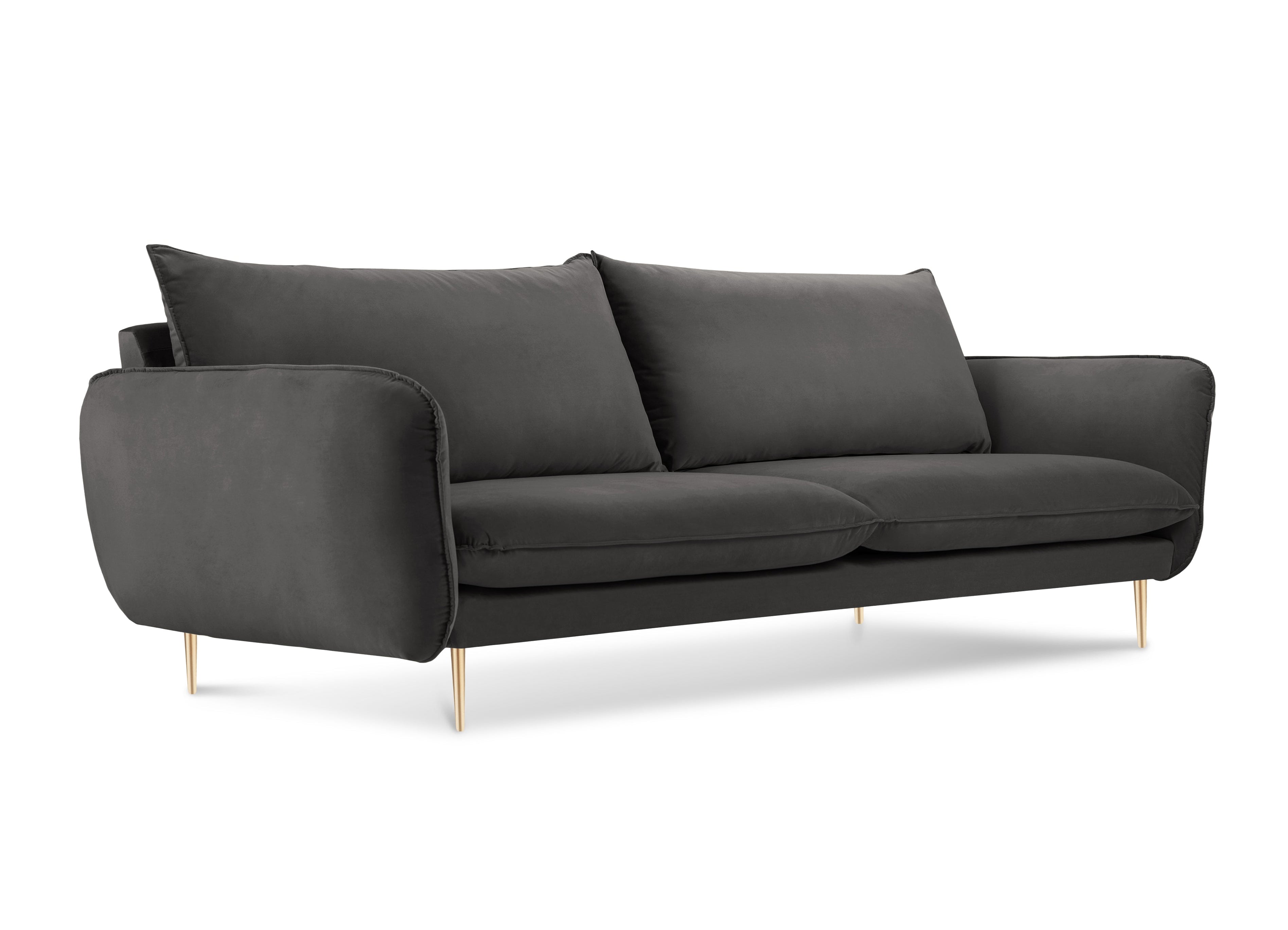 Velvet sofa 3-seater VIENNA dark gray with a gold base