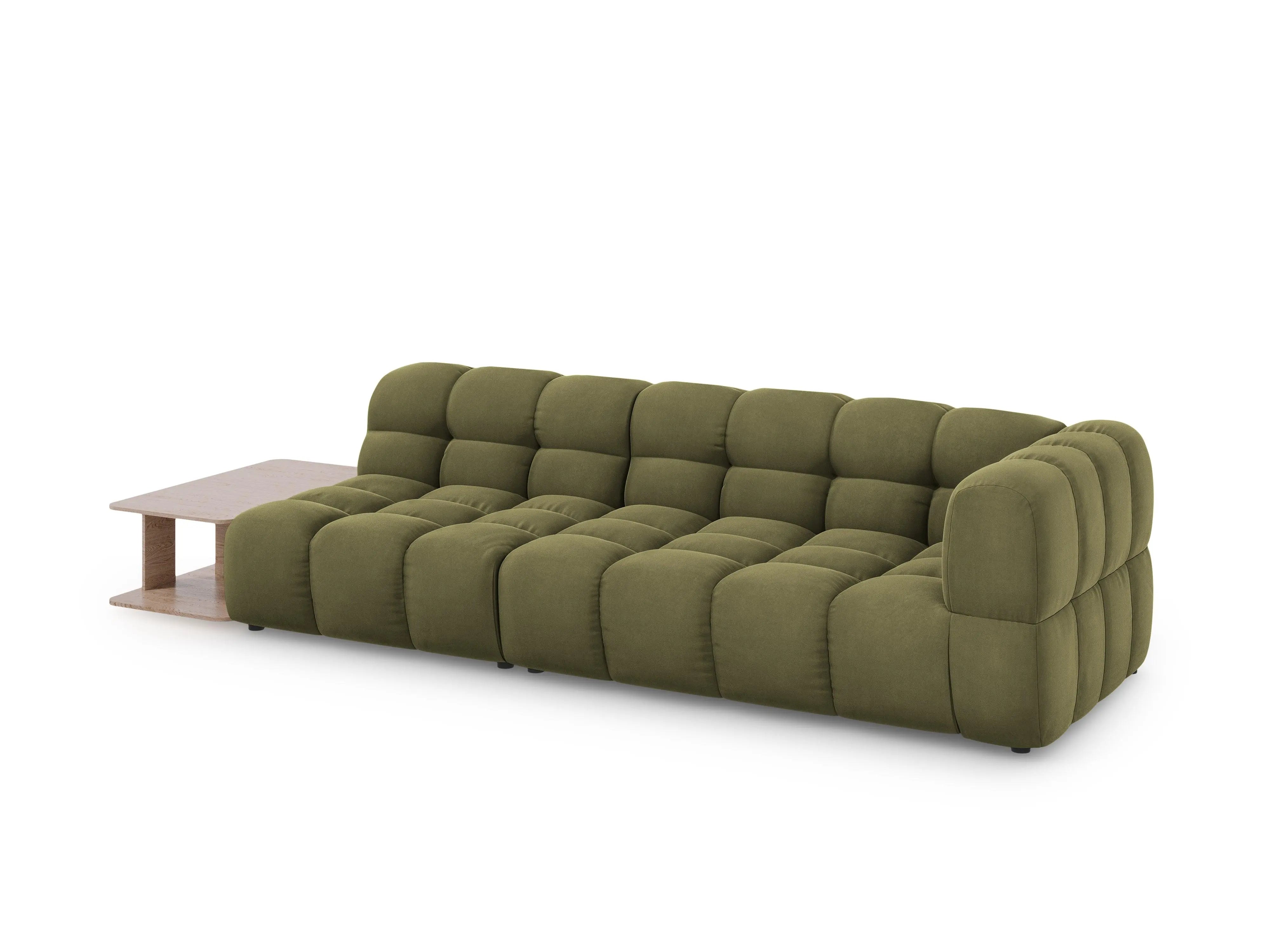 Sofa aksamitna lewostronna 4-osobowa otwarta ze stolikiem SKY jasnozielony – Cosmopolitan Design