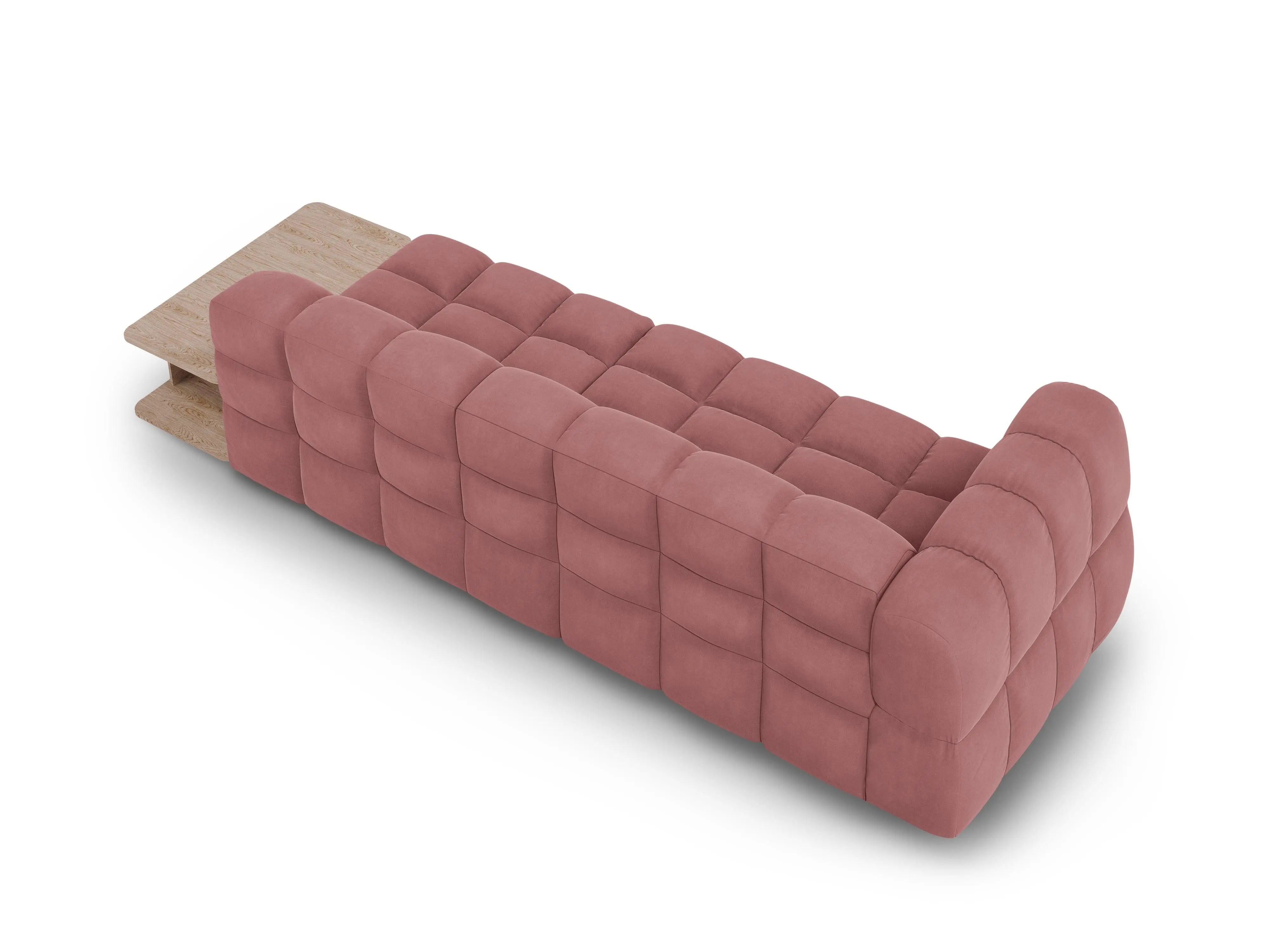 Sofa aksamitna prawostronna 4-osobowa otwarta ze stolikiem SKY łososiowy – Cosmopolitan Design