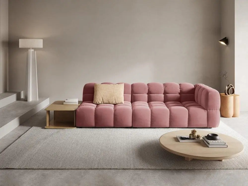 Sofa aksamitna lewostronna 4-osobowa otwarta ze stolikiem SKY łososiowy – Cosmopolitan Design