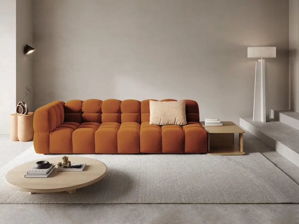 Sofa aksamitna prawostronna 4-osobowa otwarta ze stolikiem SKY terracotta – Cosmopolitan Design