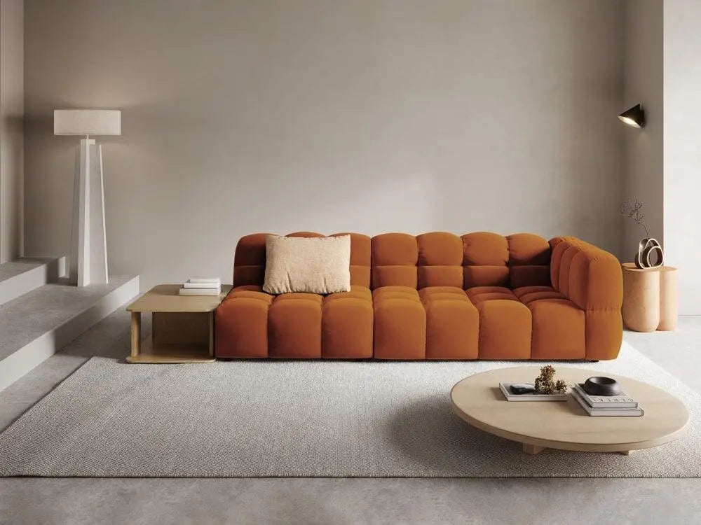 Sofa aksamitna lewostronna 4-osobowa otwarta ze stolikiem SKY terracotta – Cosmopolitan Design