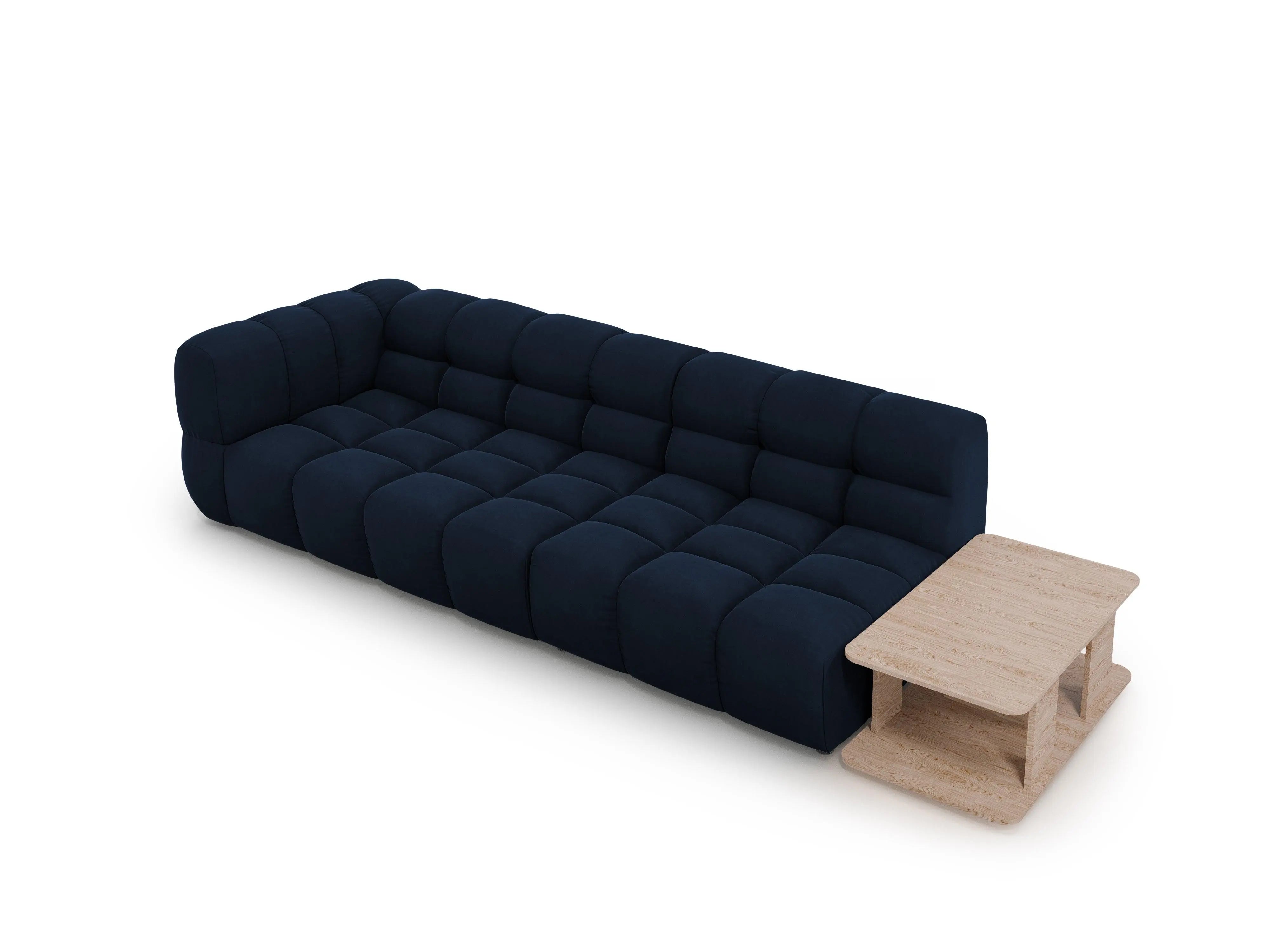 Sofa aksamitna prawostronna 4-osobowa otwarta ze stolikiem SKY granat królewski – Cosmopolitan Design