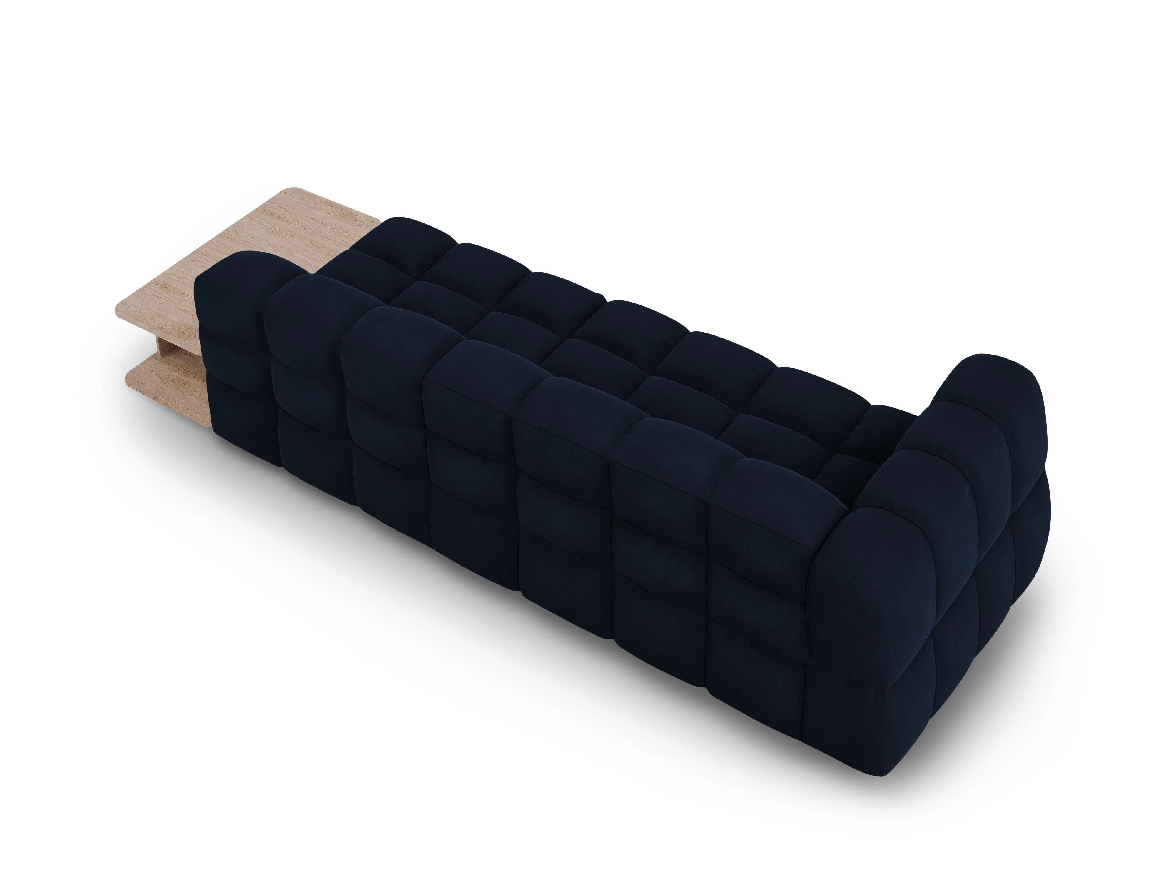 Sofa aksamitna prawostronna 4-osobowa otwarta ze stolikiem SKY granat królewski – Cosmopolitan Design