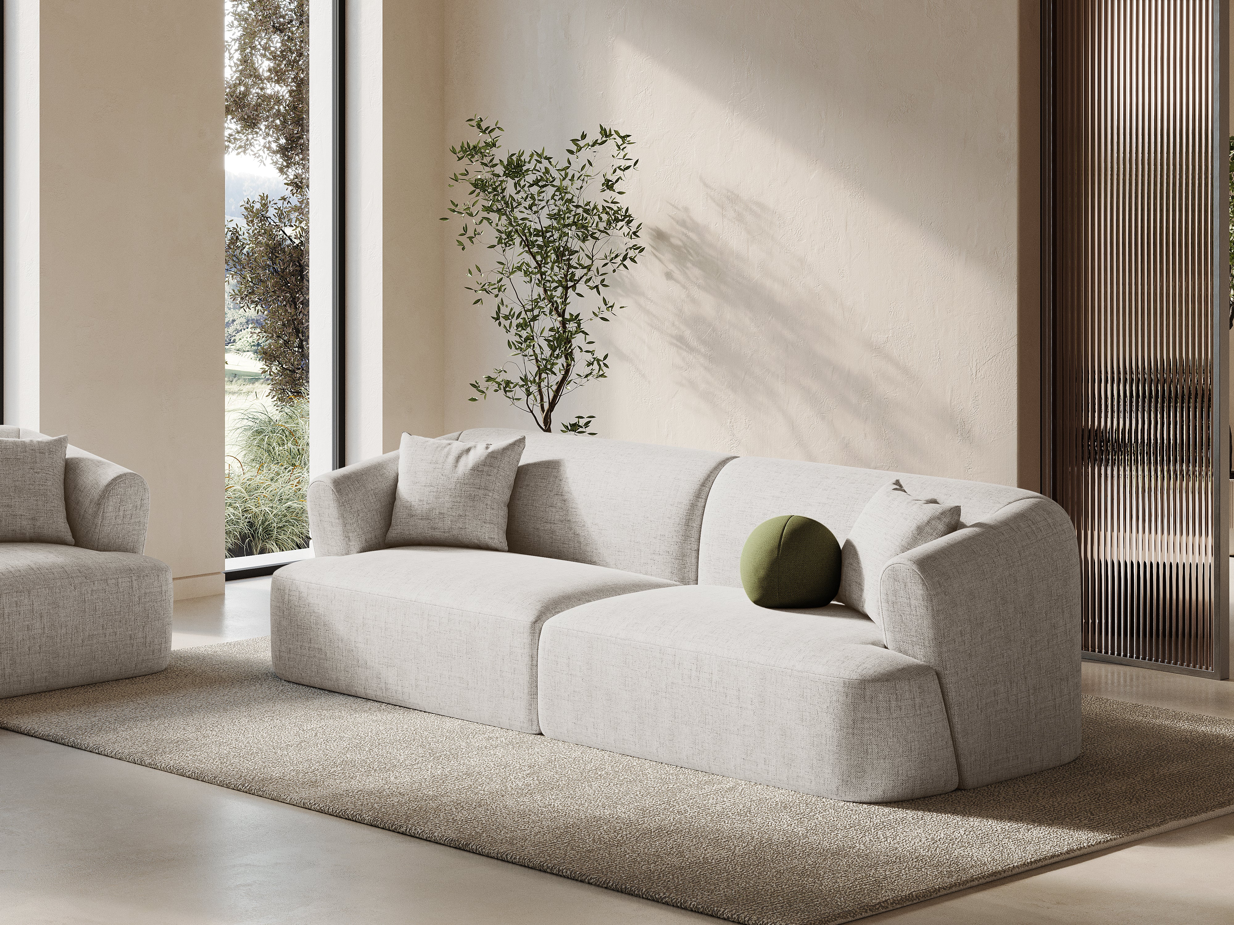 Sofa für 4 Personen CAMPI cremefarbener Chenille
