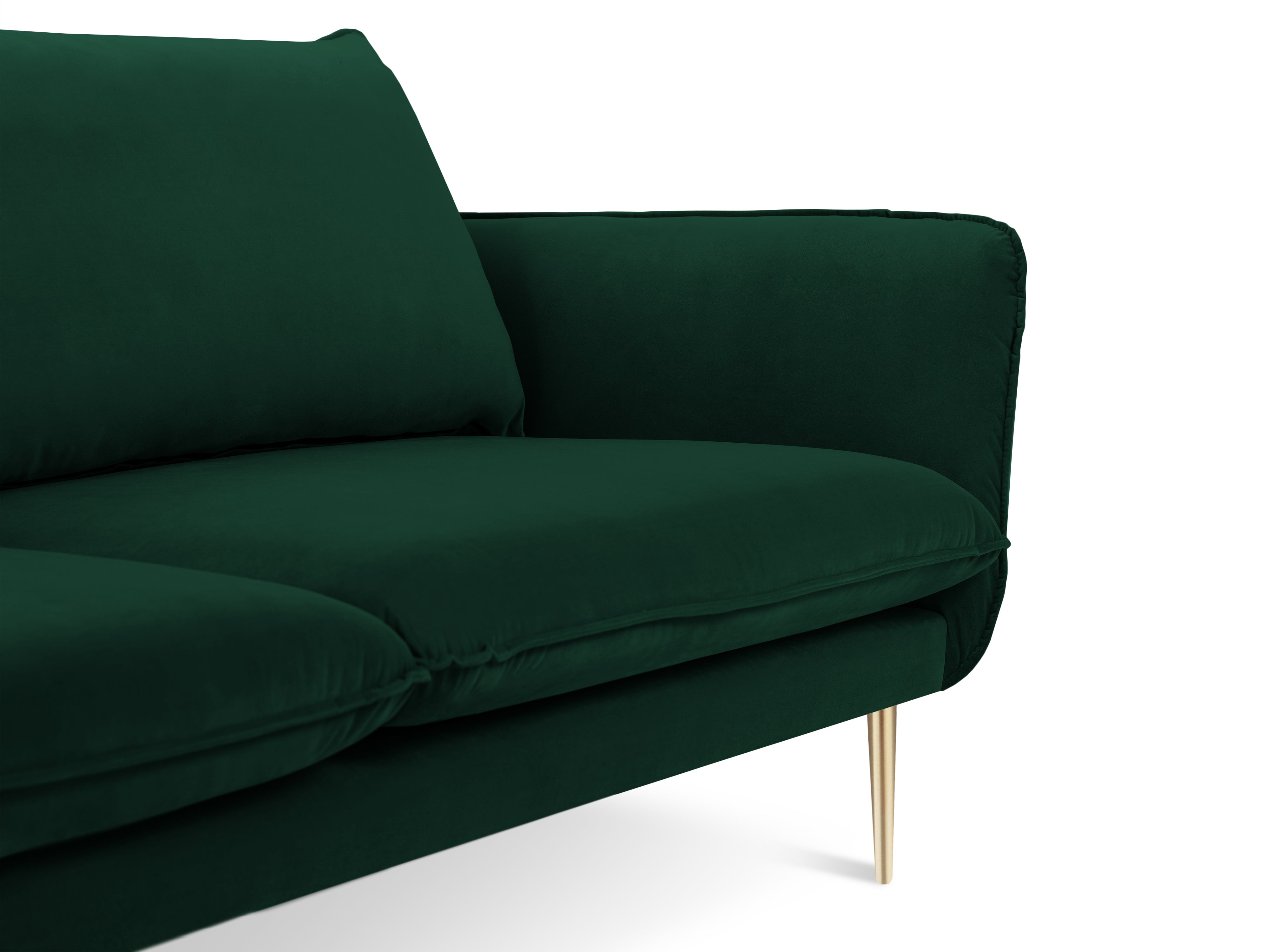 Velvet sofa for 4 people VIENNA bottle green with a gold base