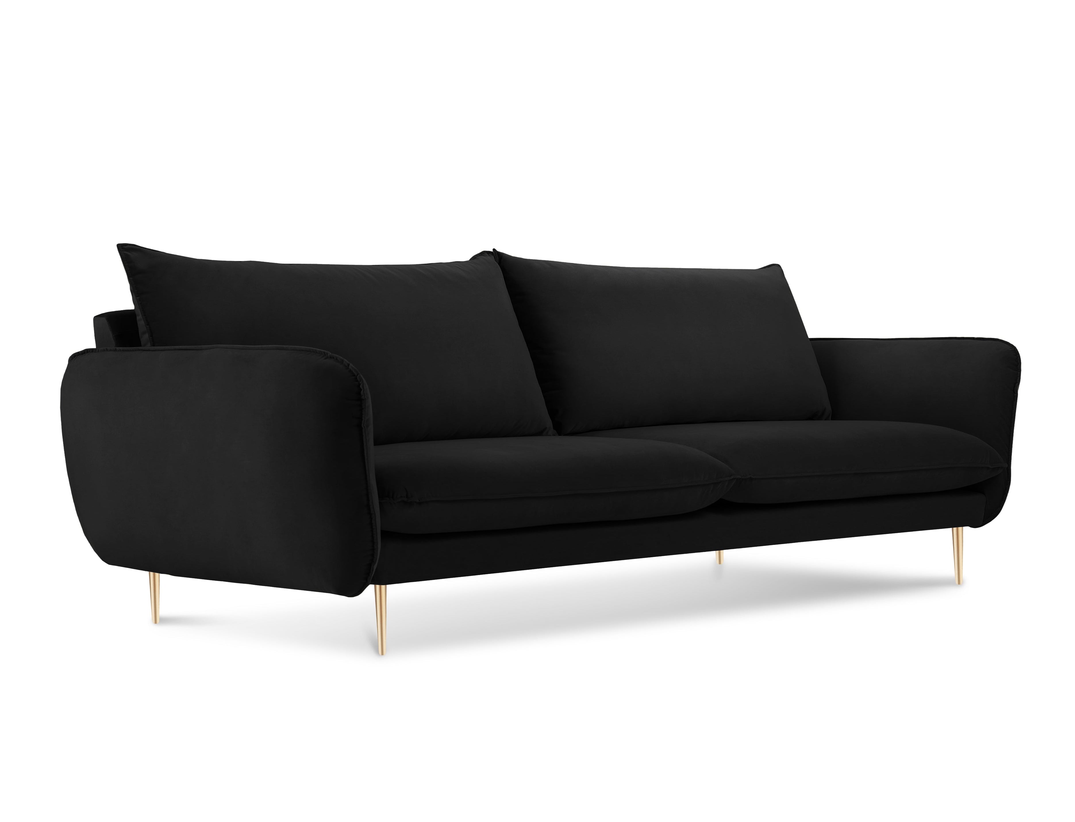 Velvet sofa for 4 people VIENNA black with a gold base