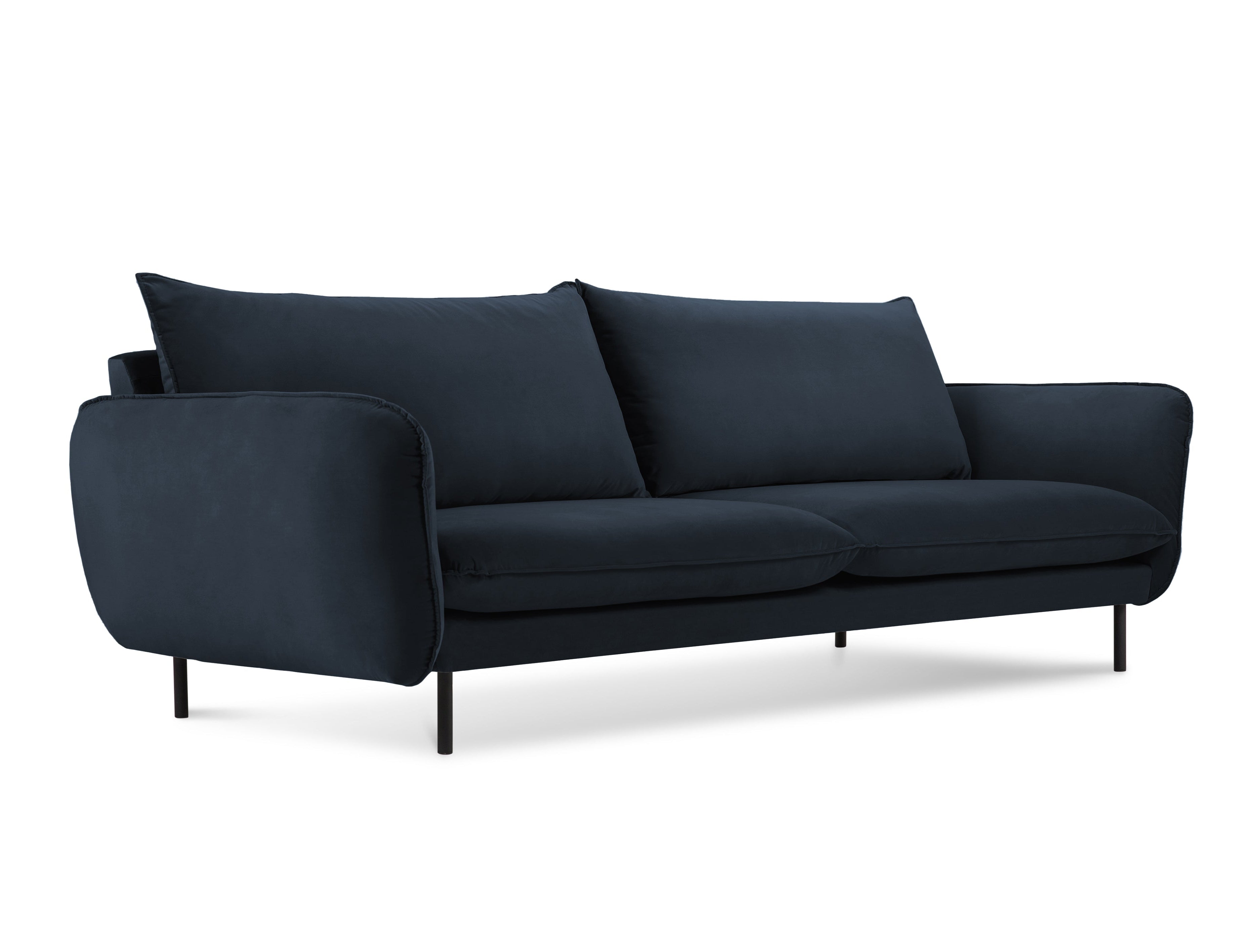 Velvet sofa for 4 people VIENNA dark blue with a black base