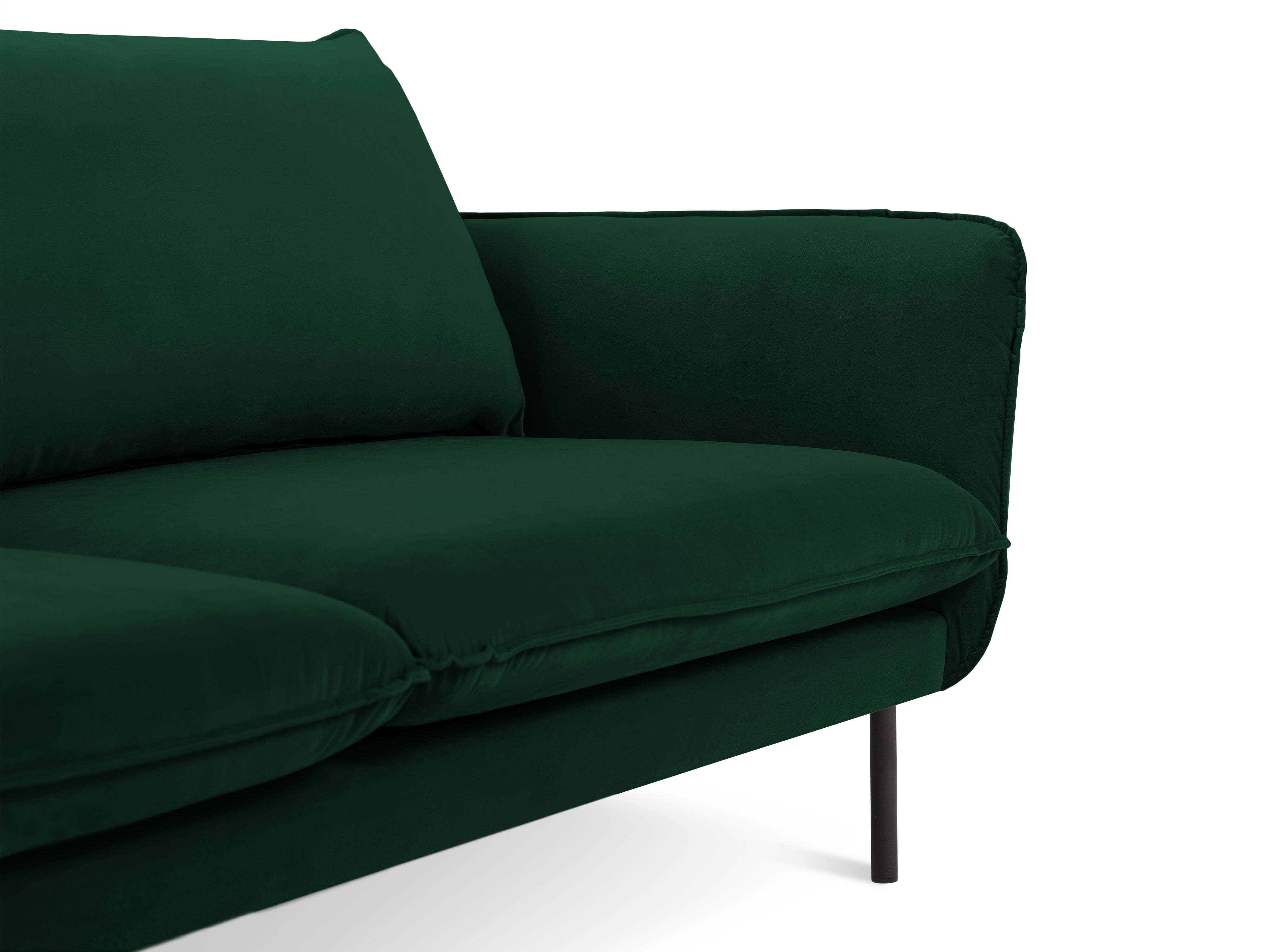 Velvet sofa for 4 people VIENNA bottle green with black base