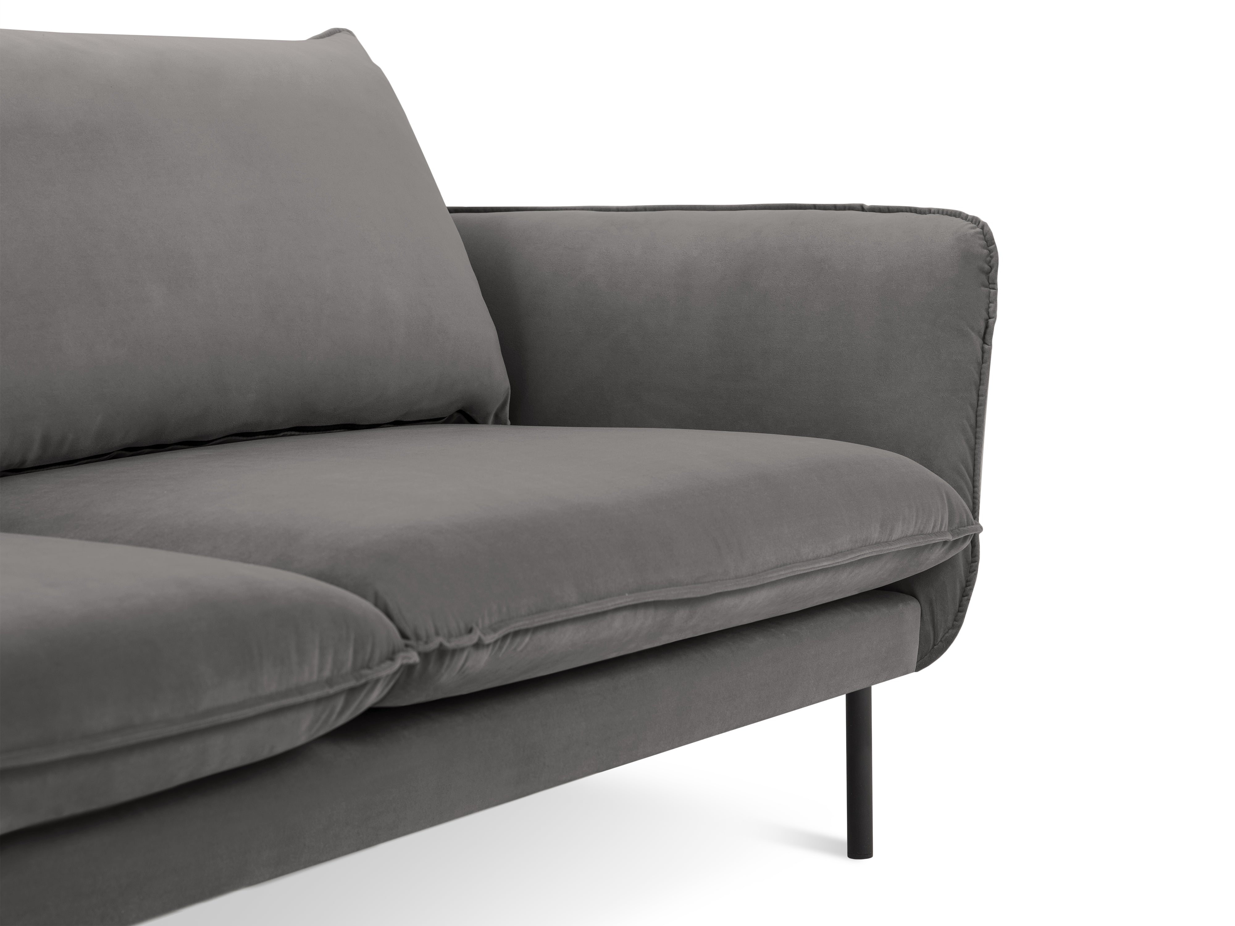 Velvet sofa for 4 people VIENNA light gray with black base