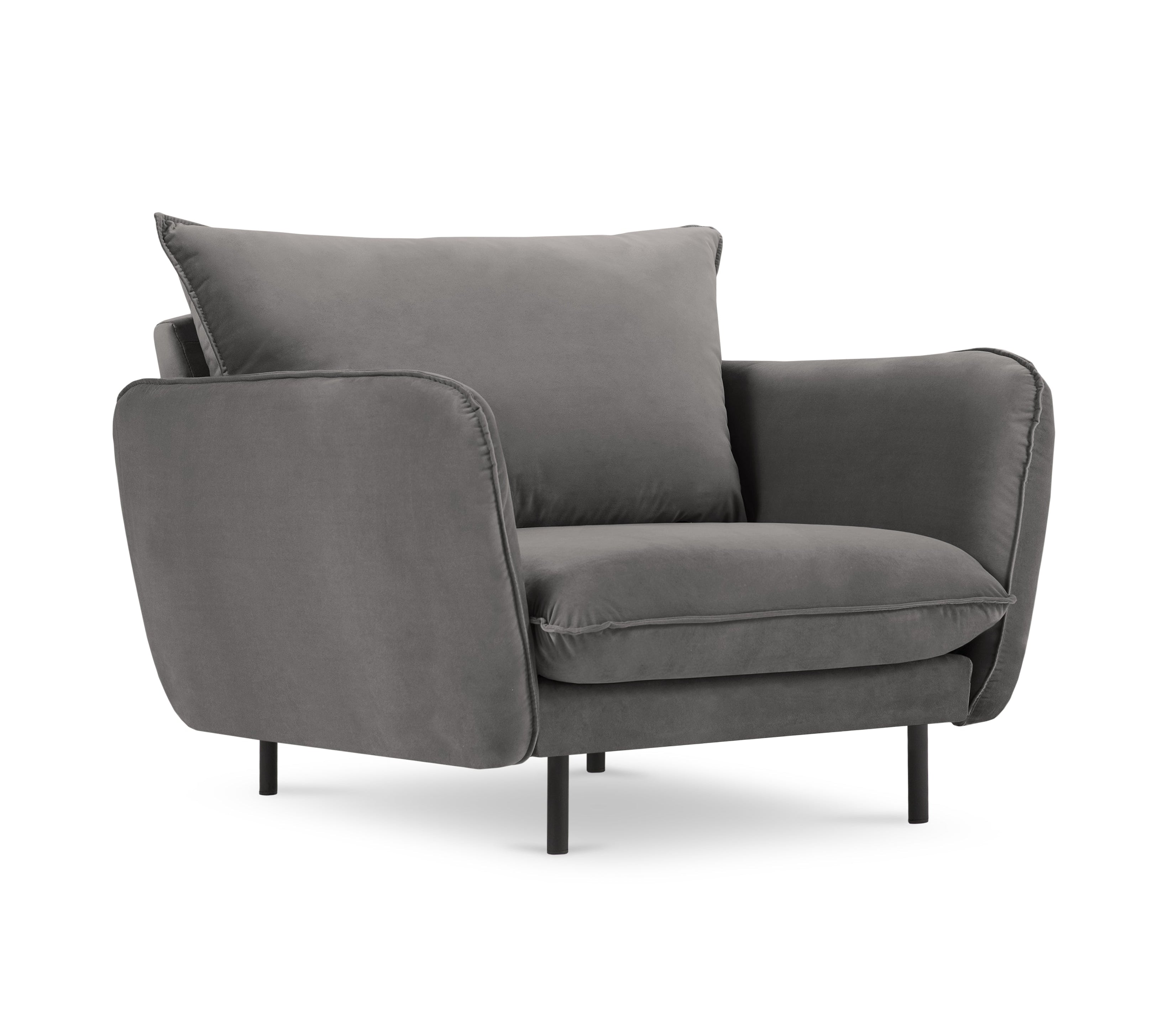 Samt Sessel VIENNA hellgrau mit schwarzem Fuß