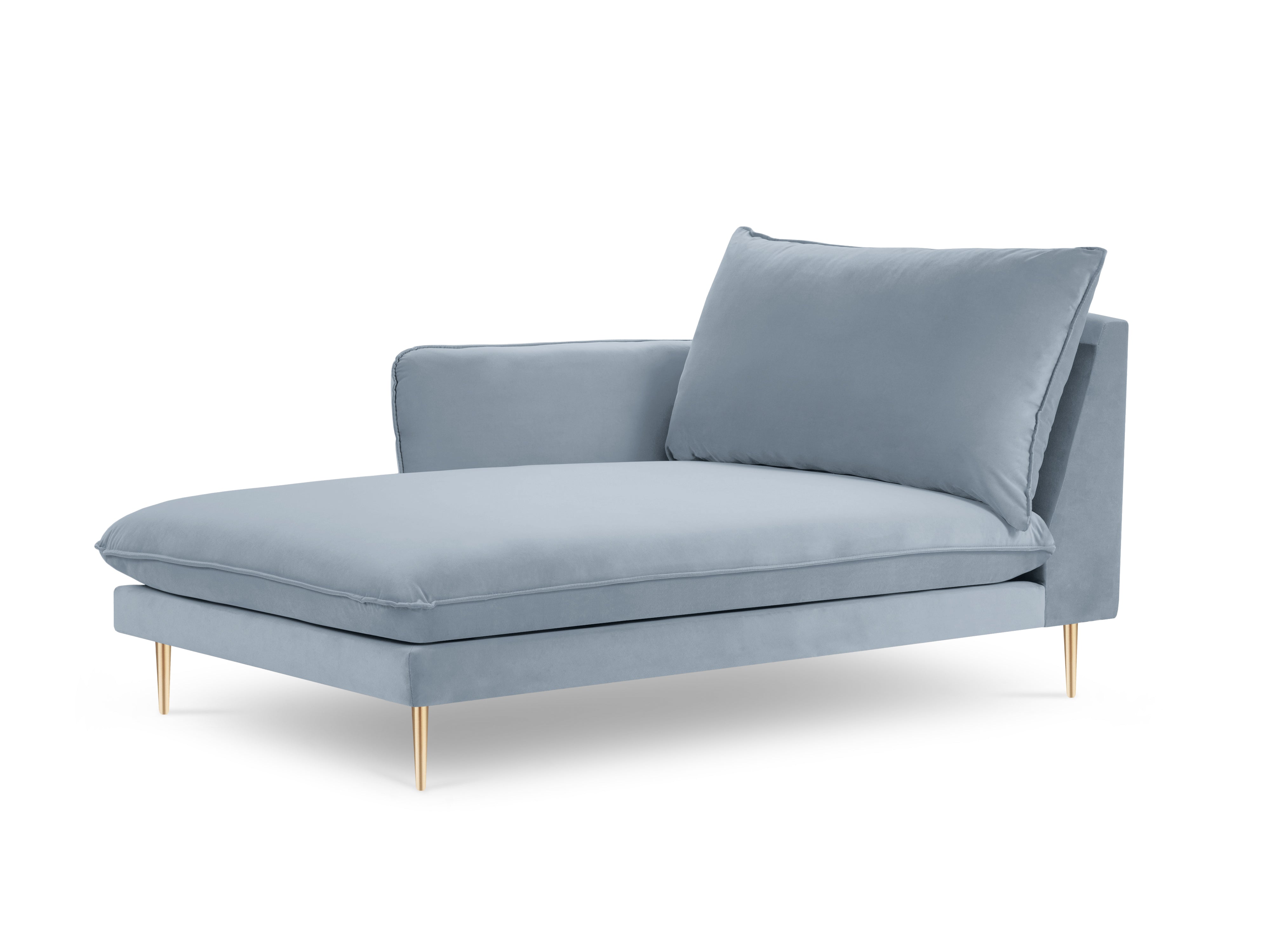 Velvet Left-Arm Chaise Lounge VIENNA Light Blue with Gold Base