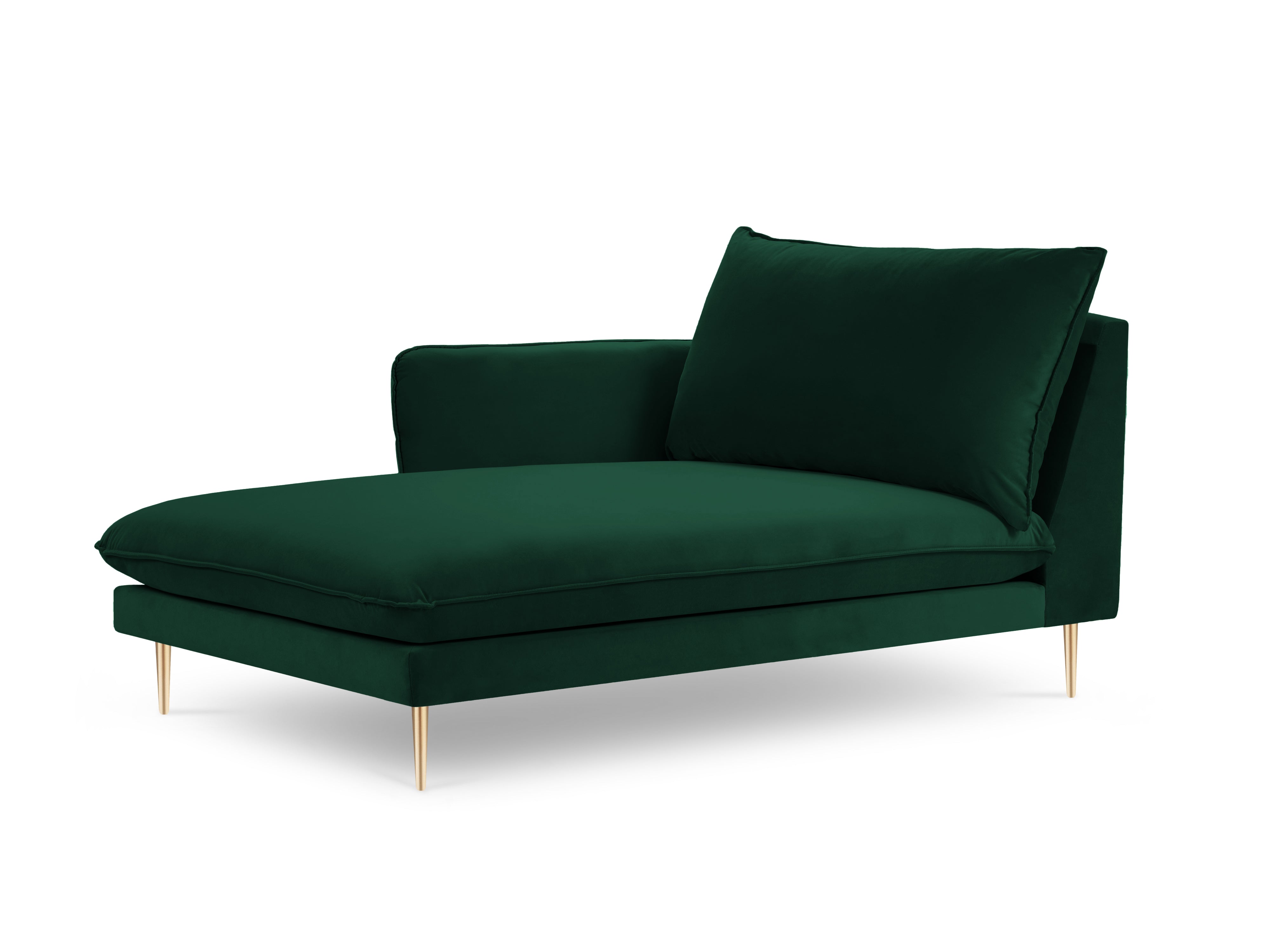 Velvet Left-Arm Chaise Lounge VIENNA in Bottle Green with Gold Base
