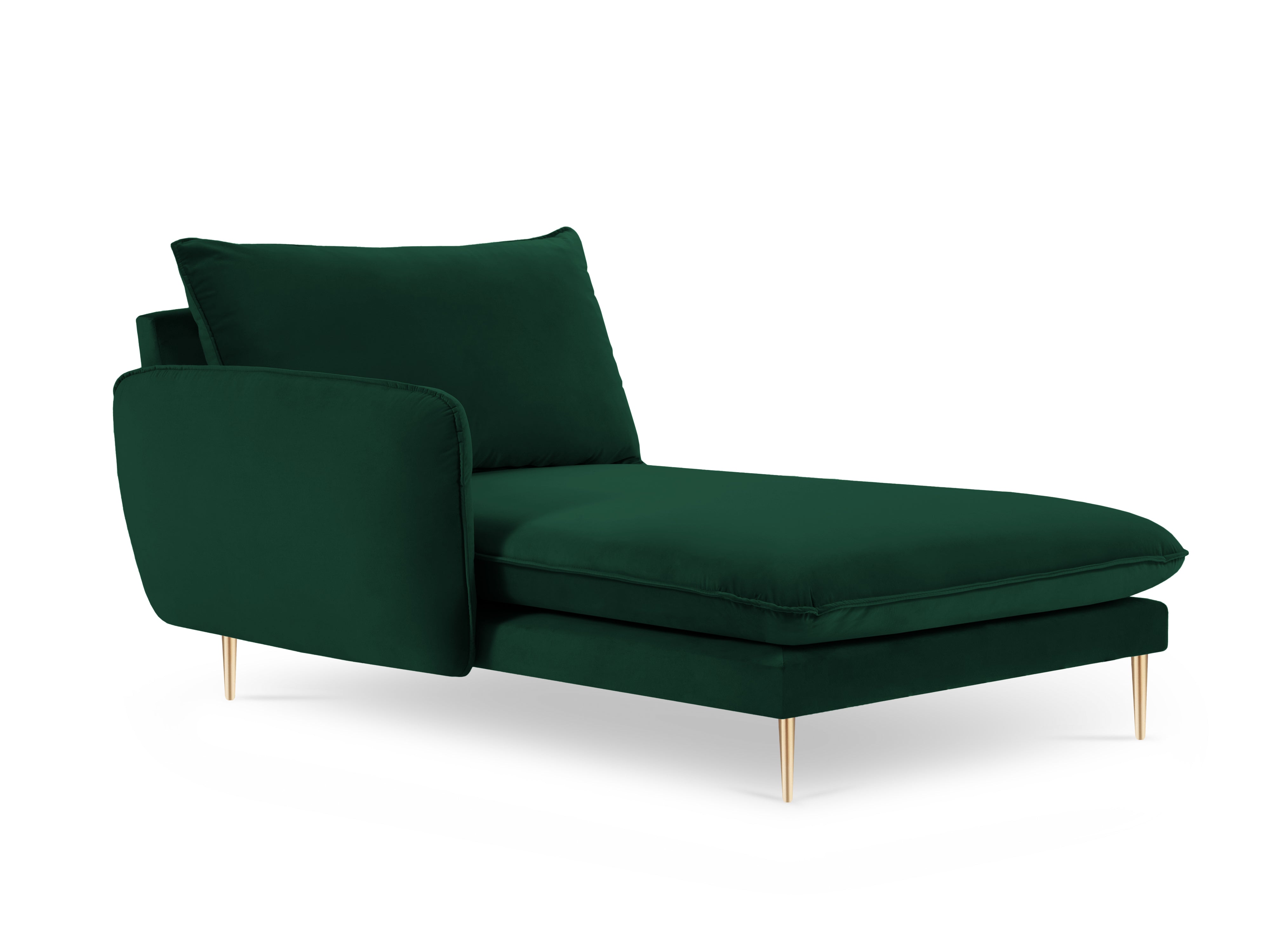 Velvet Left-Arm Chaise Lounge VIENNA in Bottle Green with Gold Base