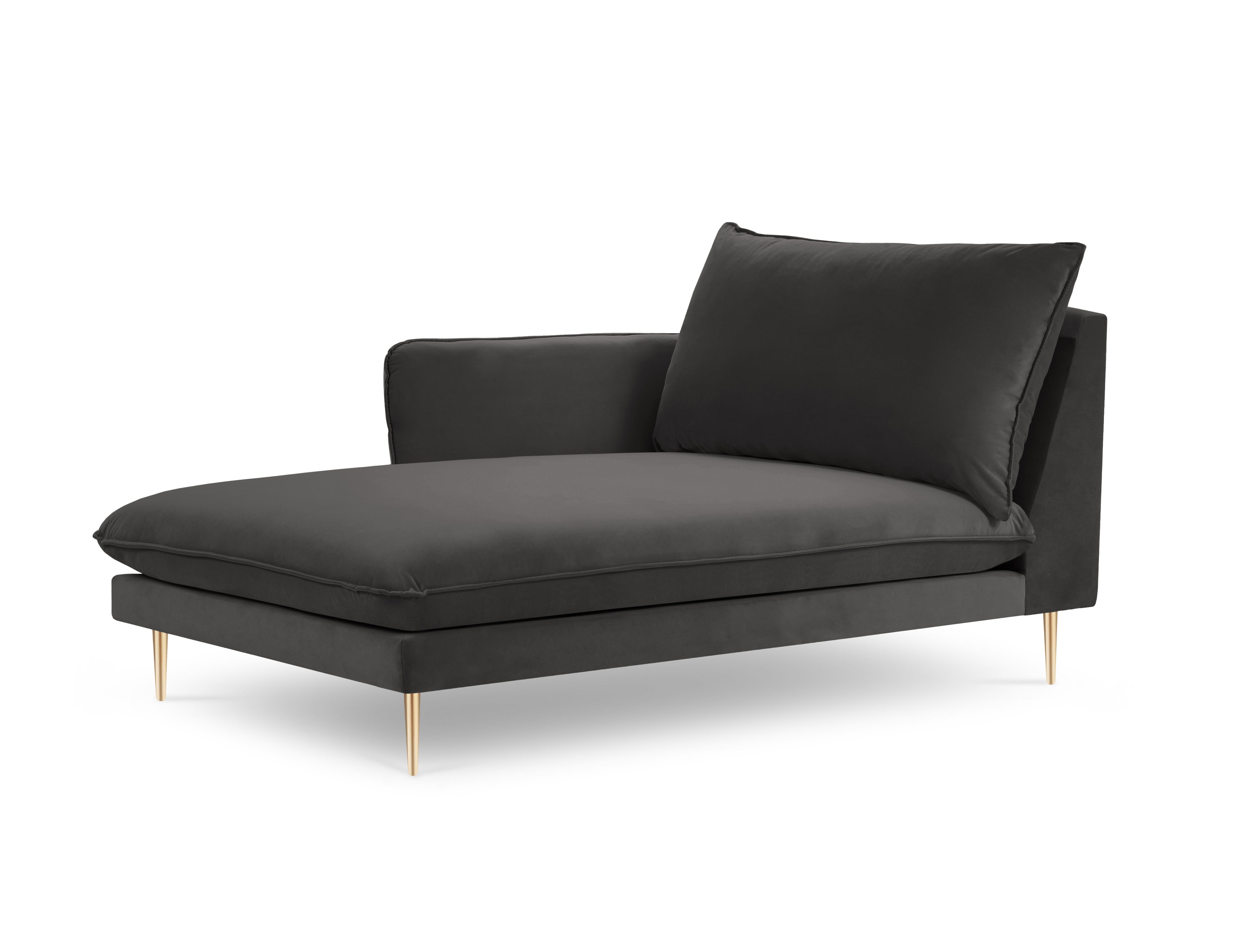 Left-sided velvet chaise longue VIENNA in dark gray with a gold base