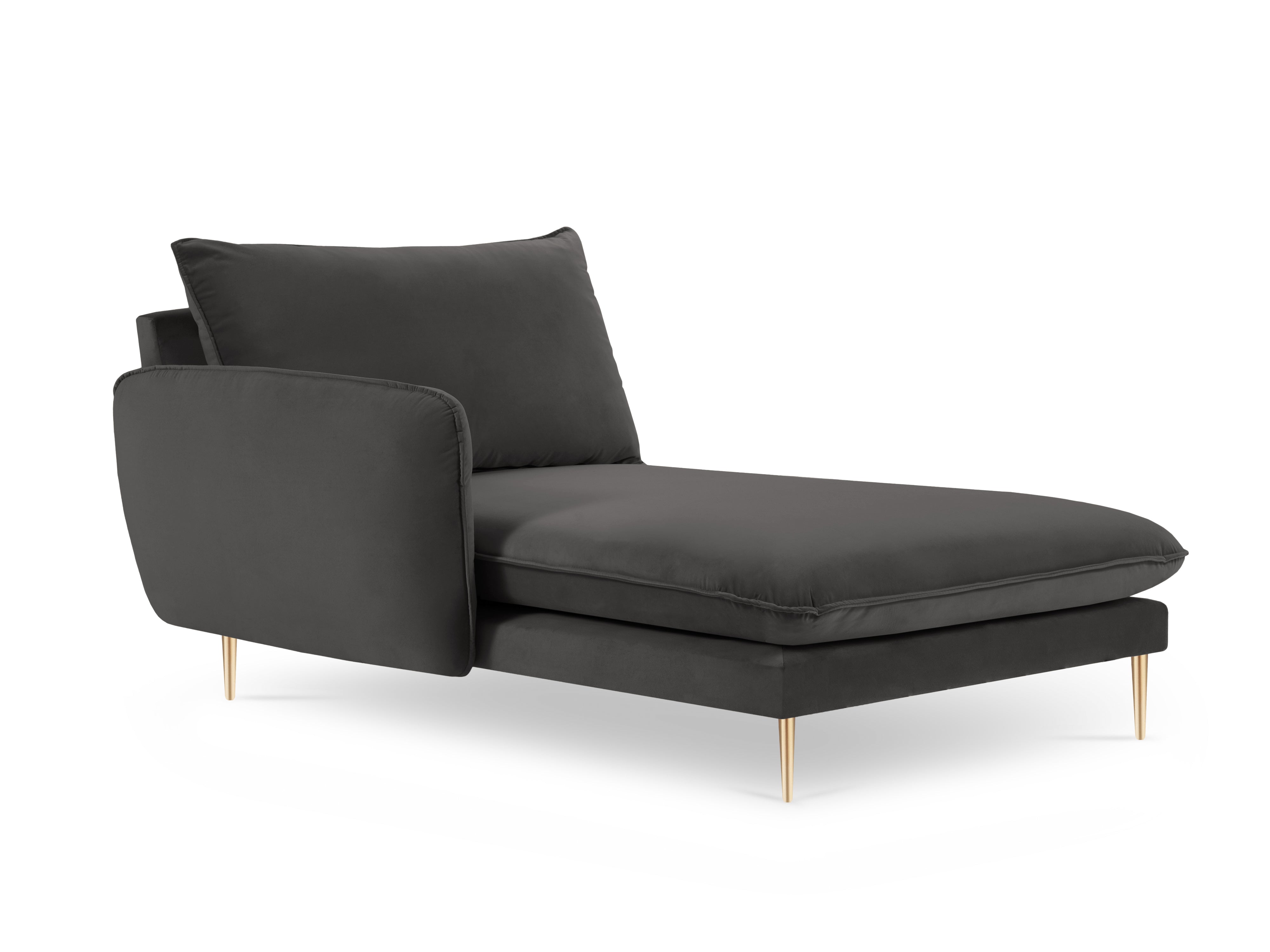 Left-sided velvet chaise longue VIENNA in dark gray with a gold base
