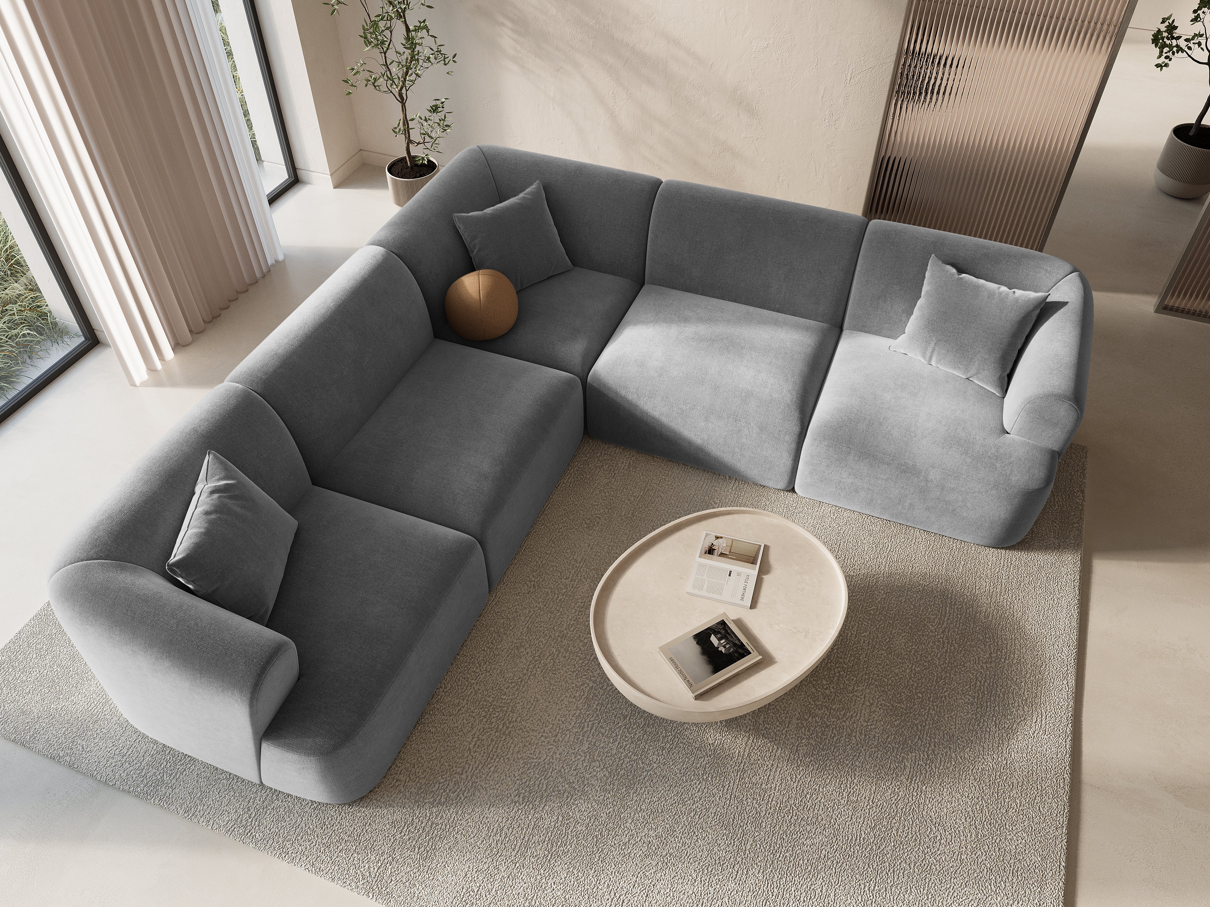 Symmetrical Velvet Corner Sofa for 4 People CAMPI Gray