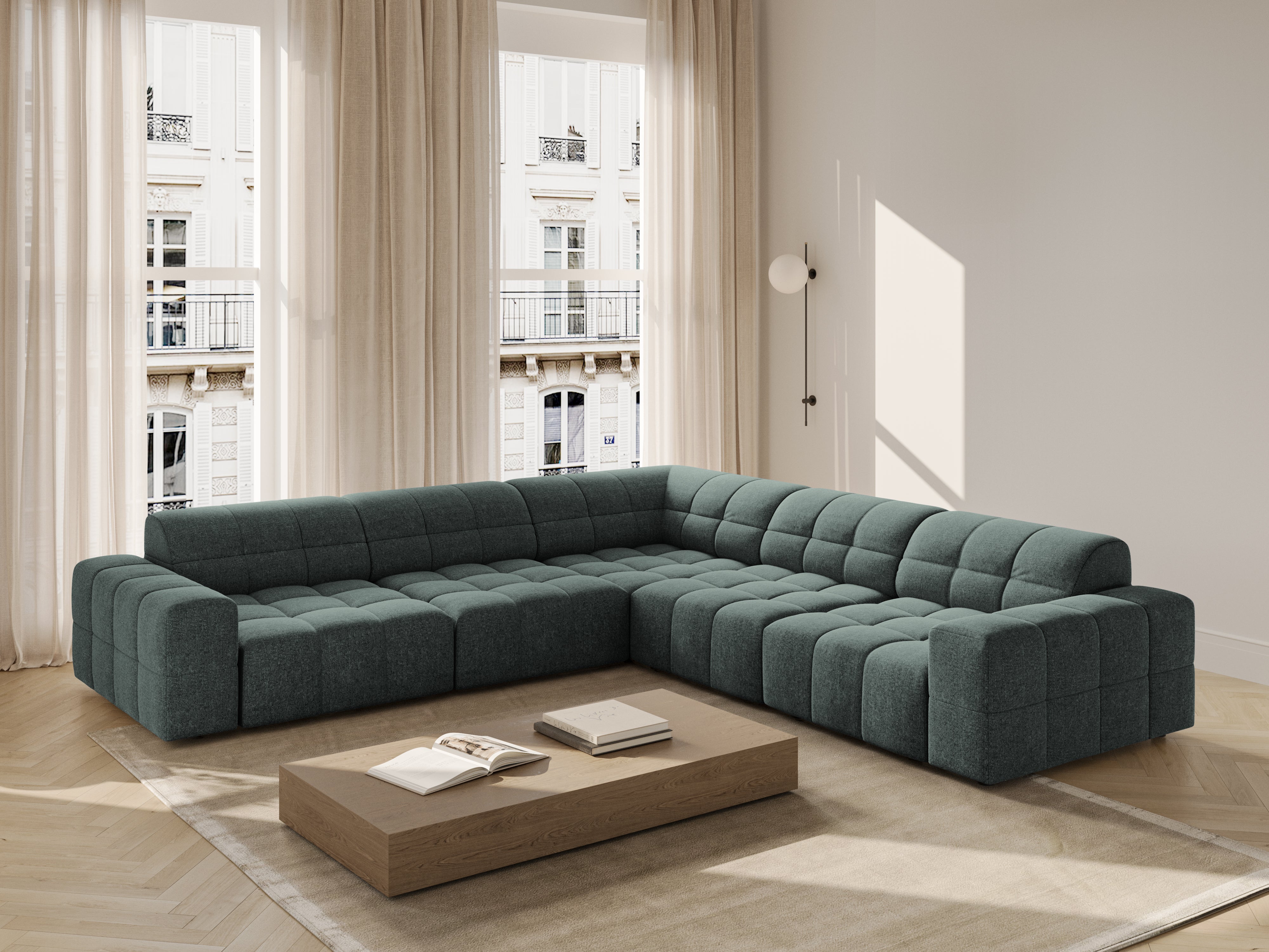 Symmetrische Eckcouch CHICAGO petrol Chenille