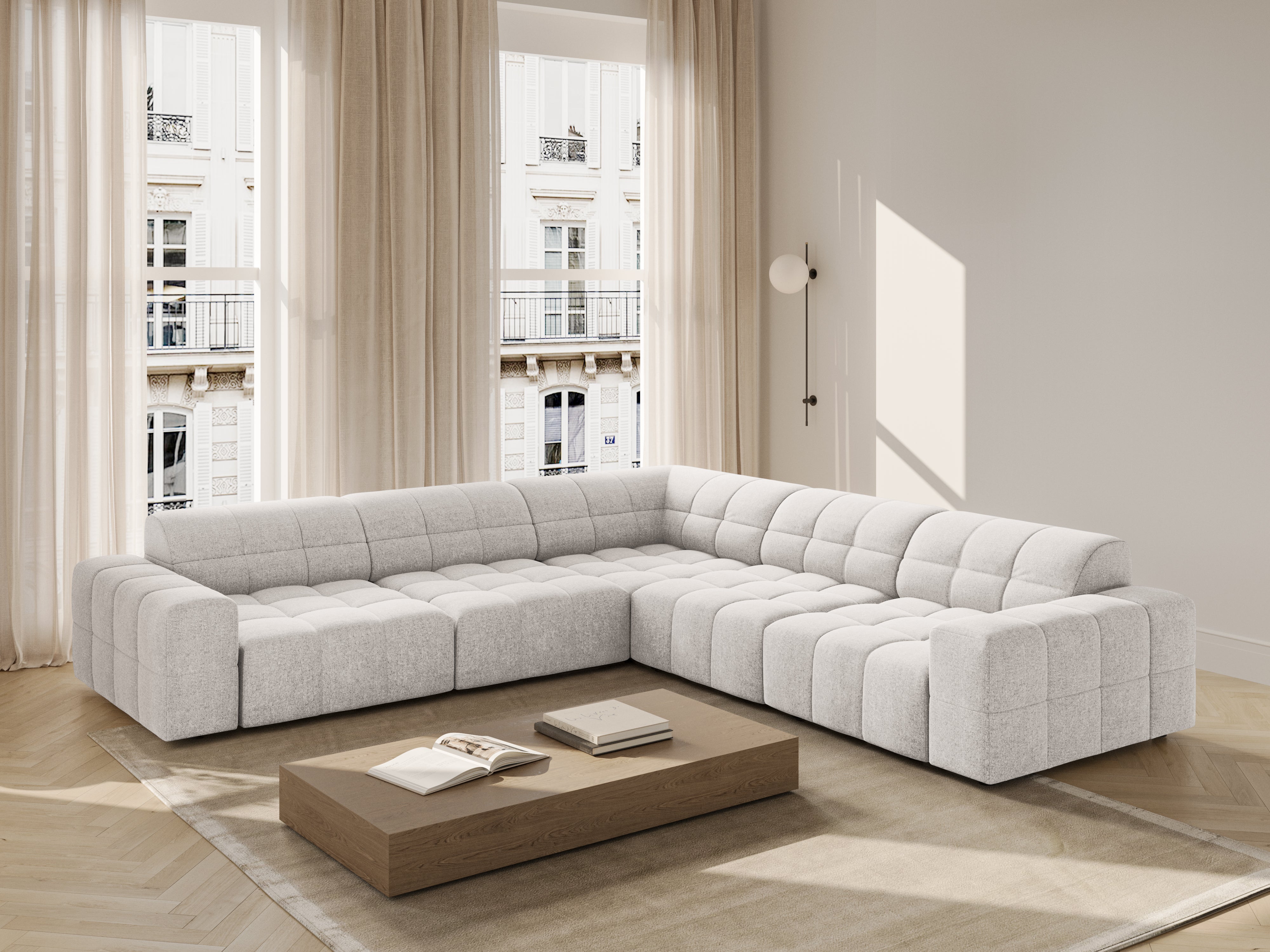 Symmetrische Eckcouch CHICAGO hellgrau Chenille