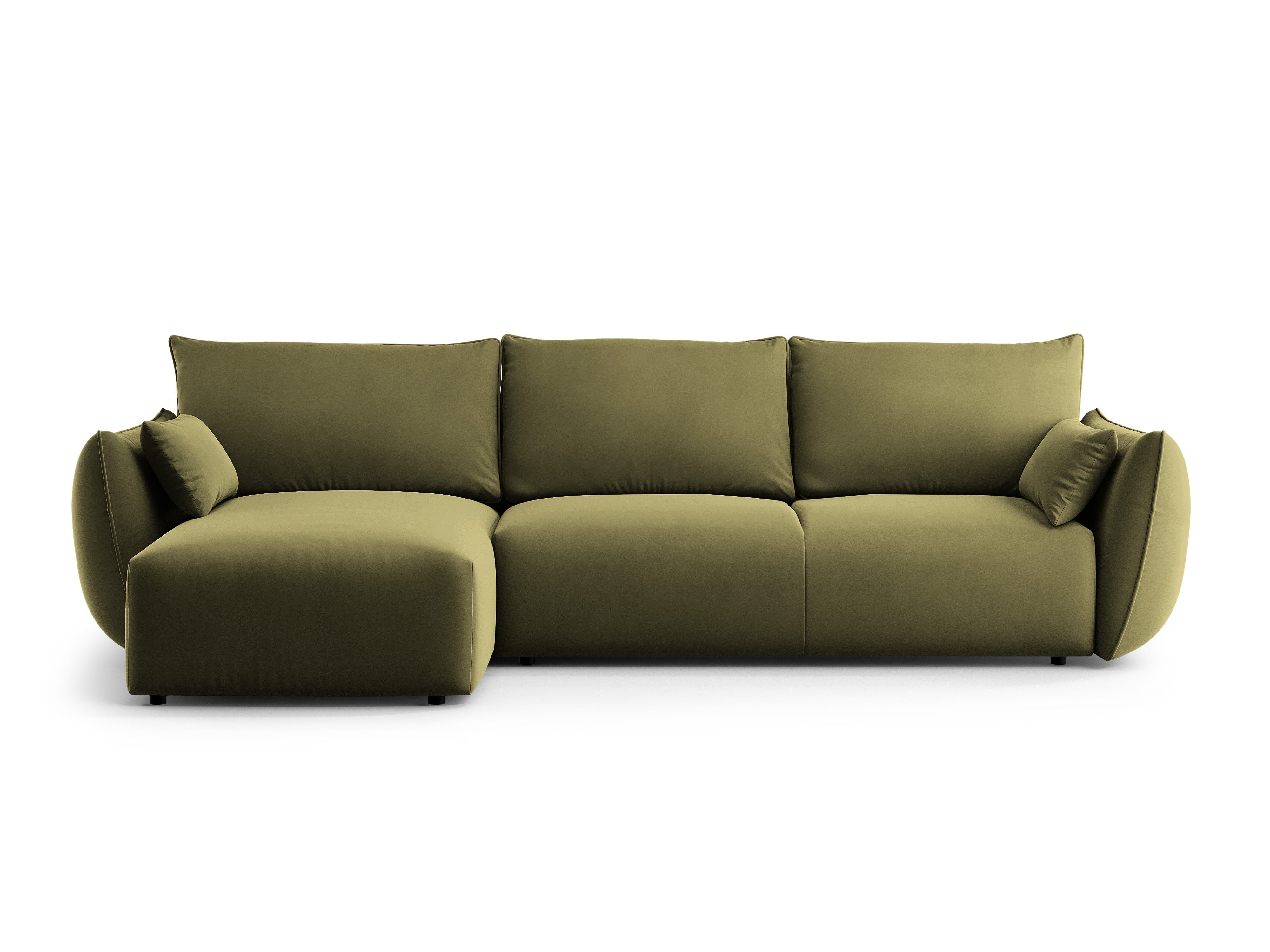 Left-facing velvet corner sofa with sleeping function MATERA in olive green