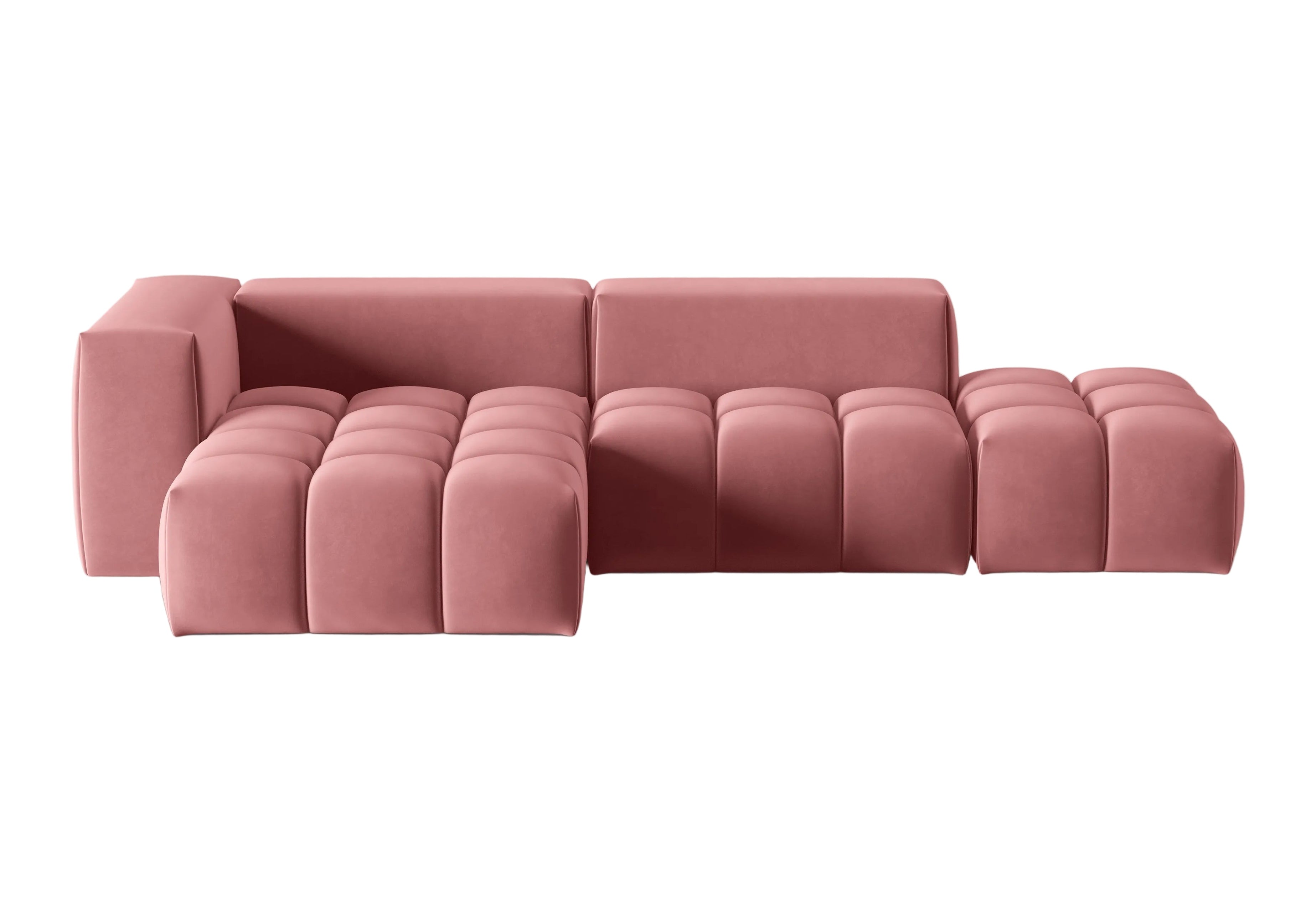 4-sitziges offenes Samt-Ecksofa linksseitig VERONA flamingorosa