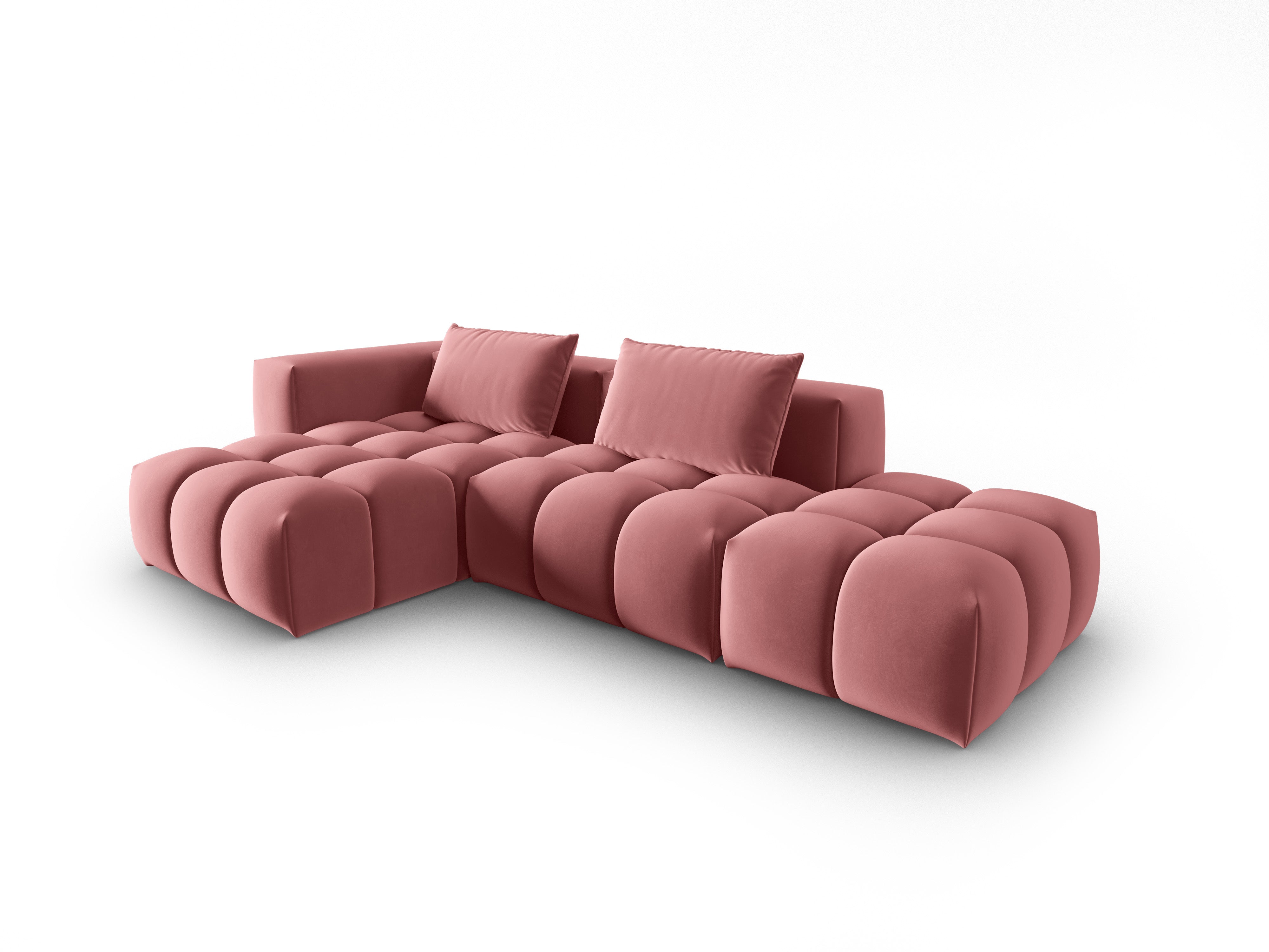 4-sitziges offenes Samt-Ecksofa linksseitig VERONA flamingorosa