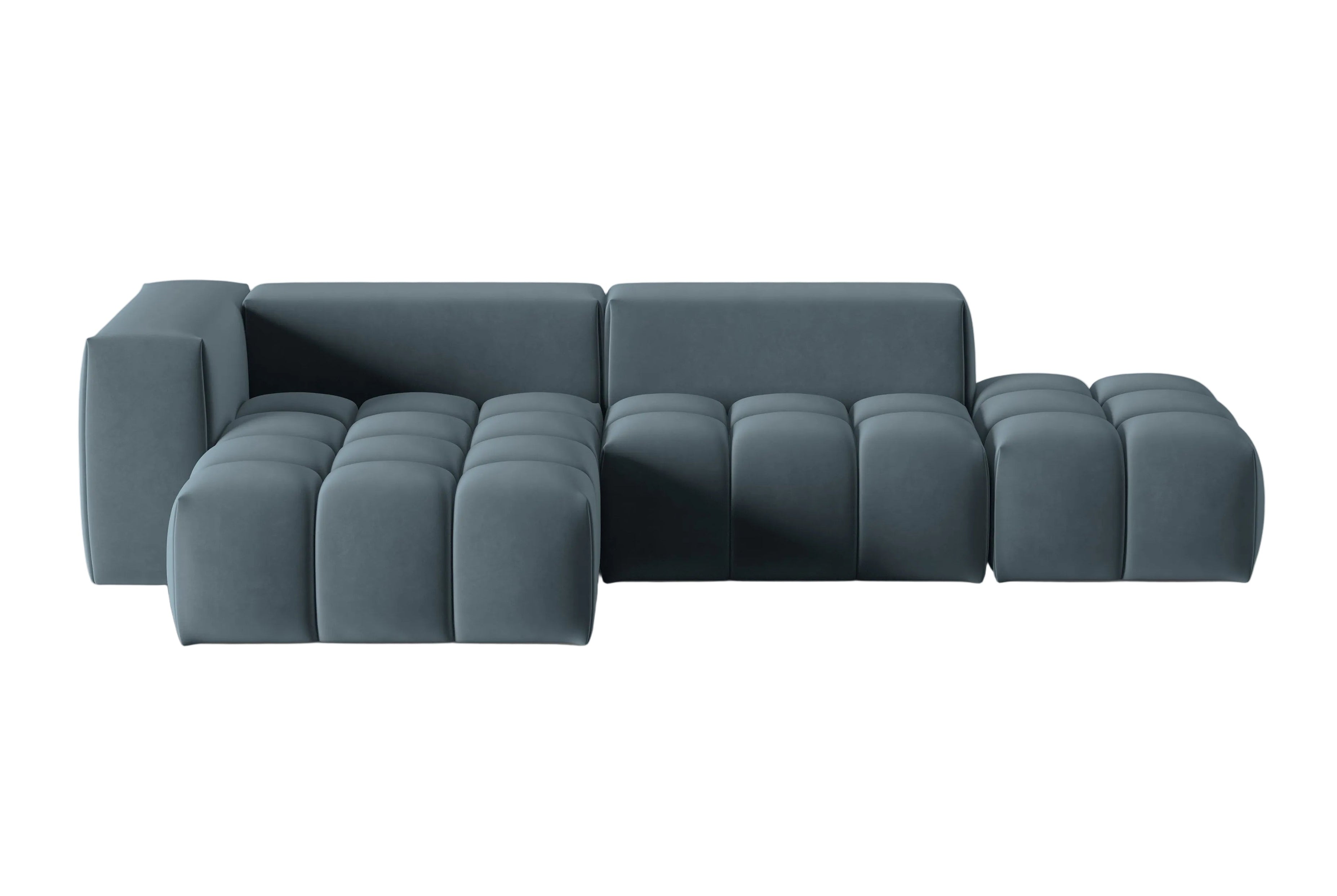 4-sitziges offenes Samt-Ecksofa linksseitig VERONA blau