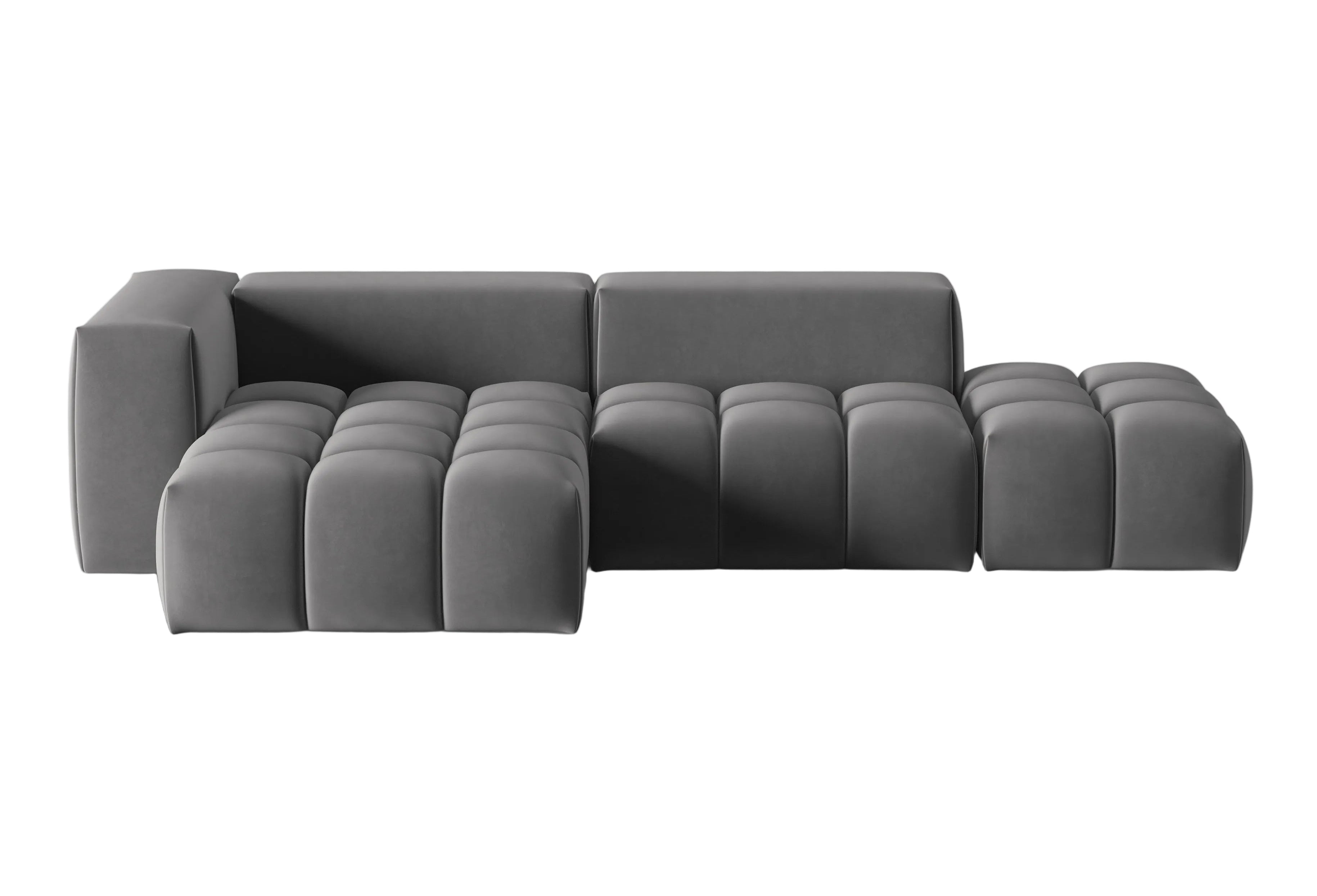 4-sitziges offenes Samt-Ecksofa linksseitig VERONA grau