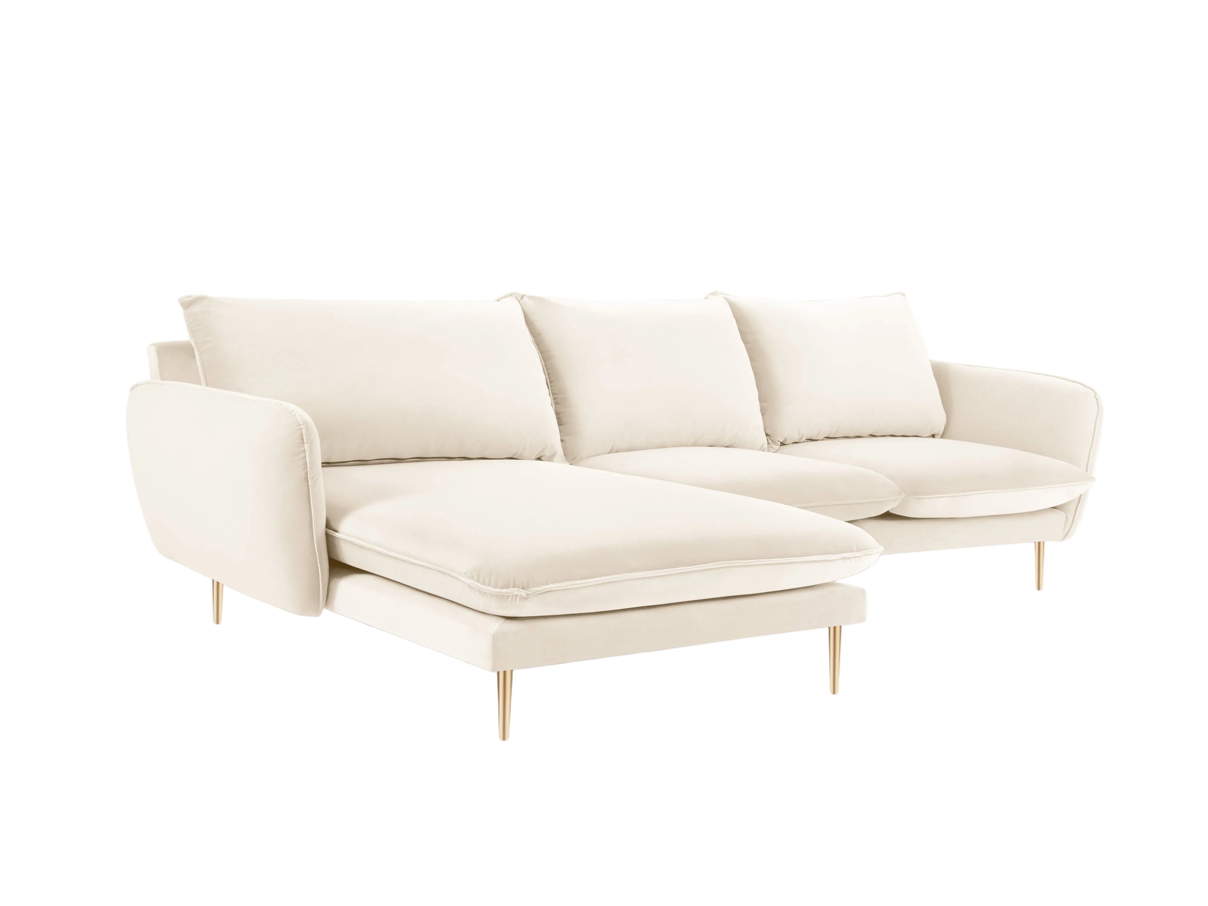 Samt-Ecksofa linksseitig für 5 Personen VIENNA beige mit goldenem Fuß