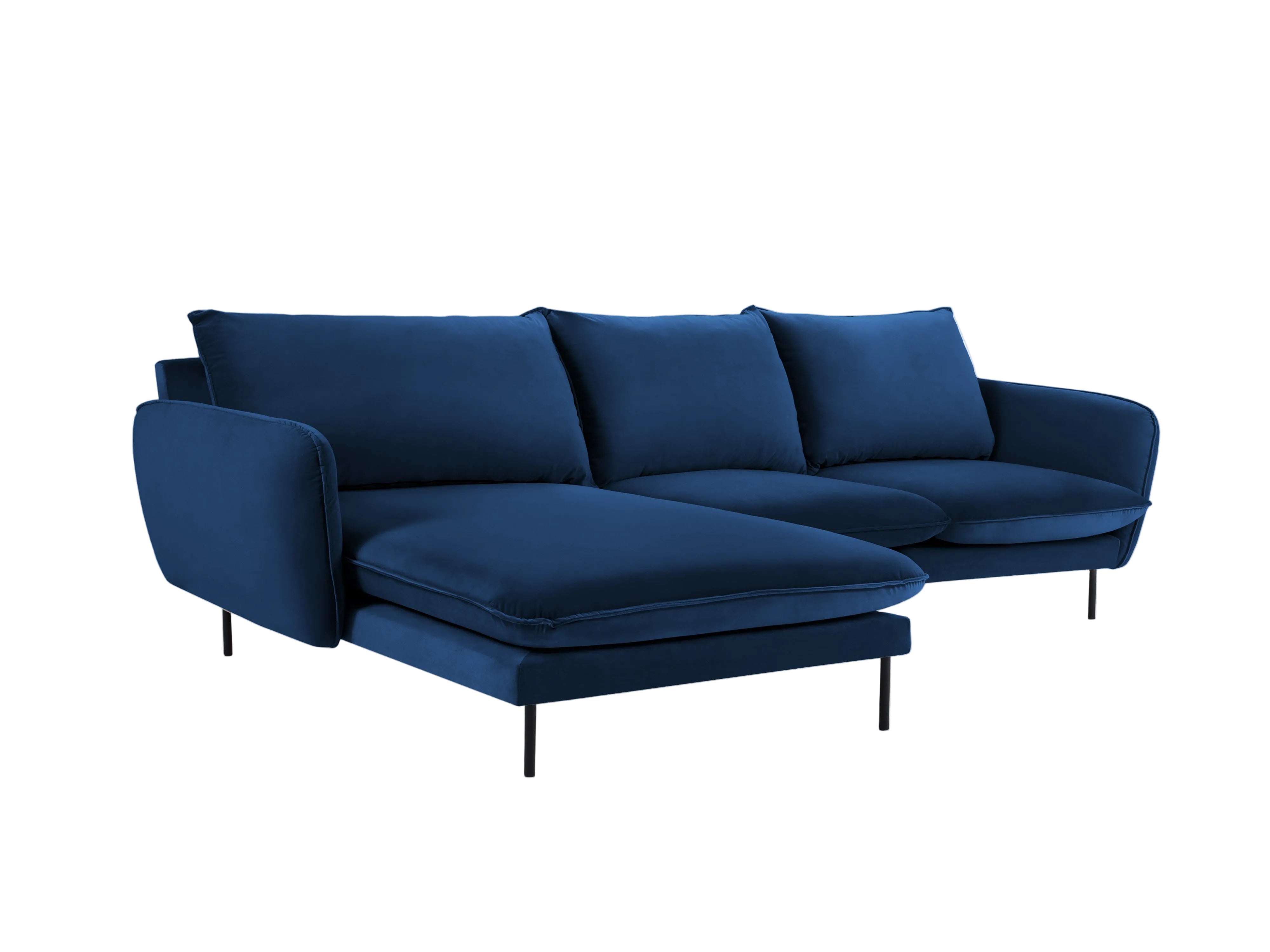 Samt-Ecksofa linksseitig für 5 Personen VIENNA königsblau mit schwarzem Fuß