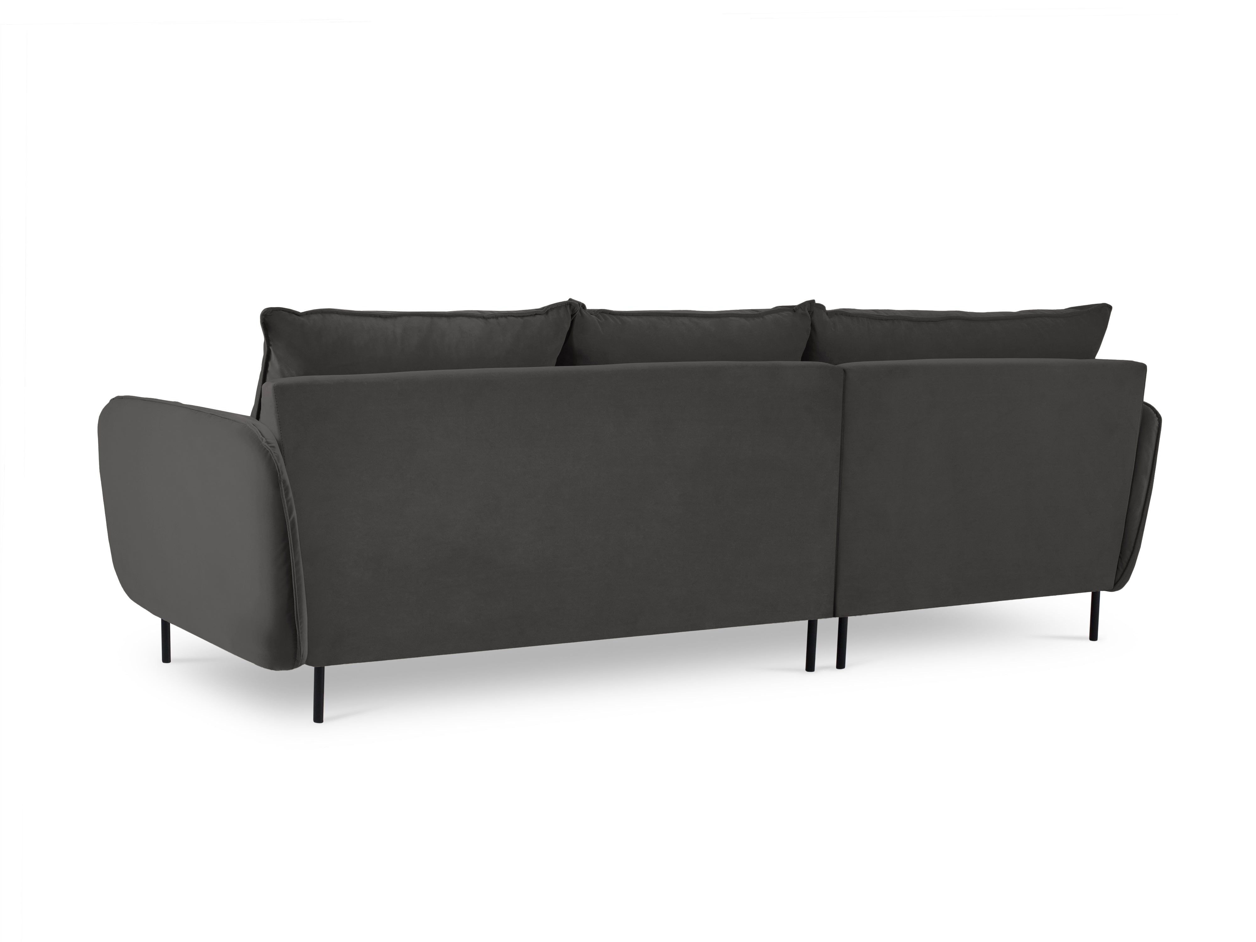 Left-facing velvet corner sofa for 5 people VIENNA in dark gray with a black base