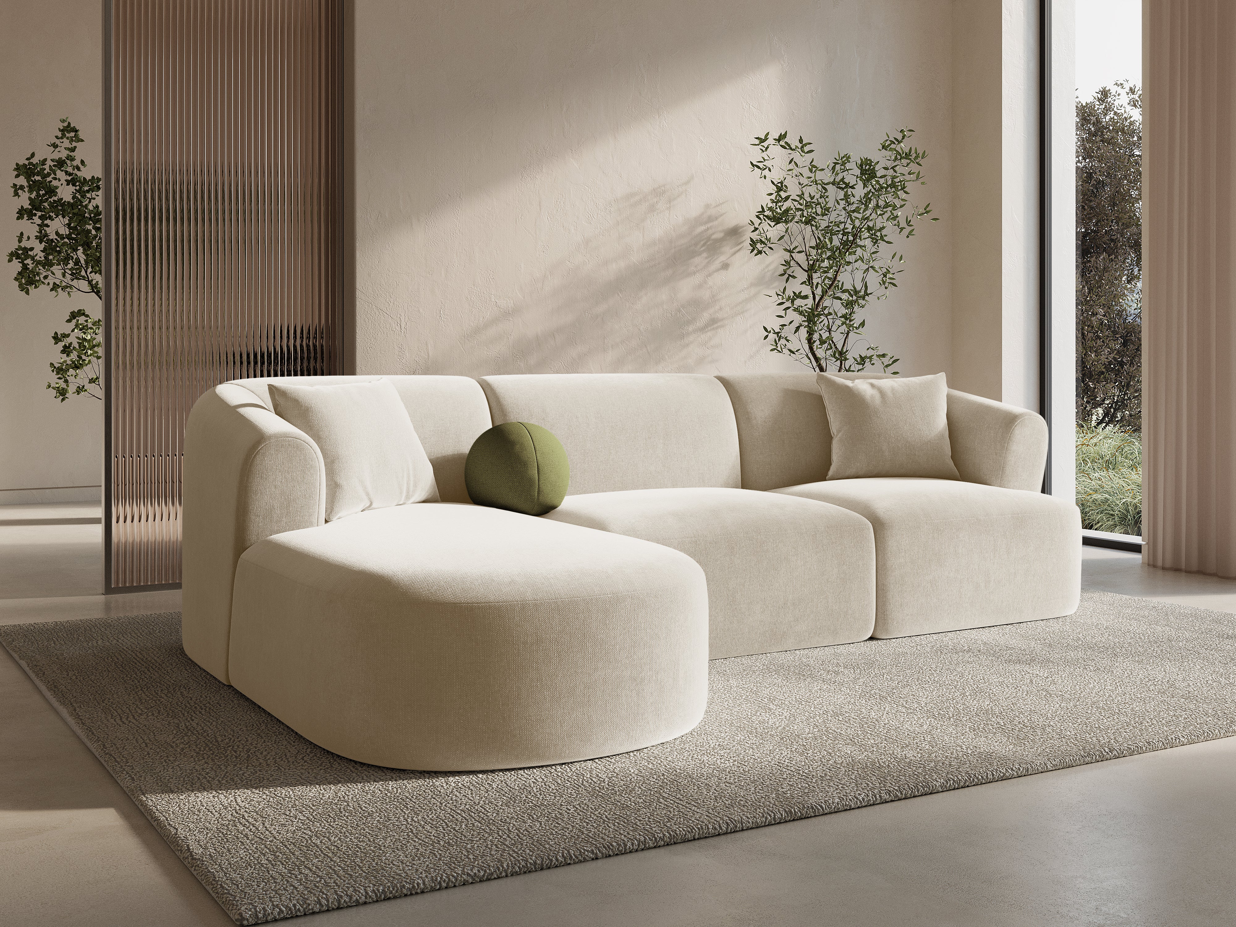 Linksseitiges 4-Sitzer-Sofa CAMPI in cremefarbener Cord-Optik