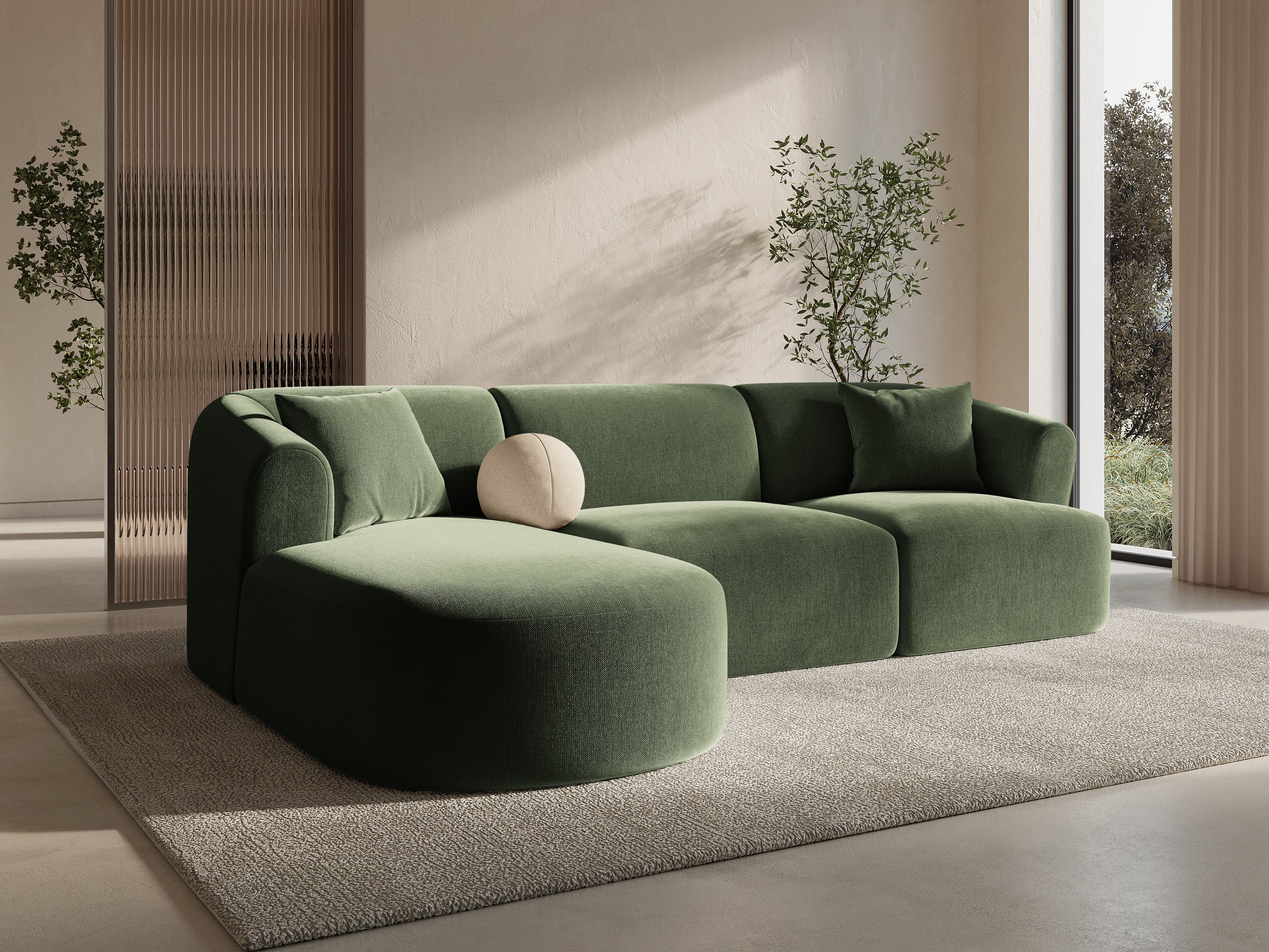 Samt-Ecksofa linksseitig für 4 Personen CAMPI grün