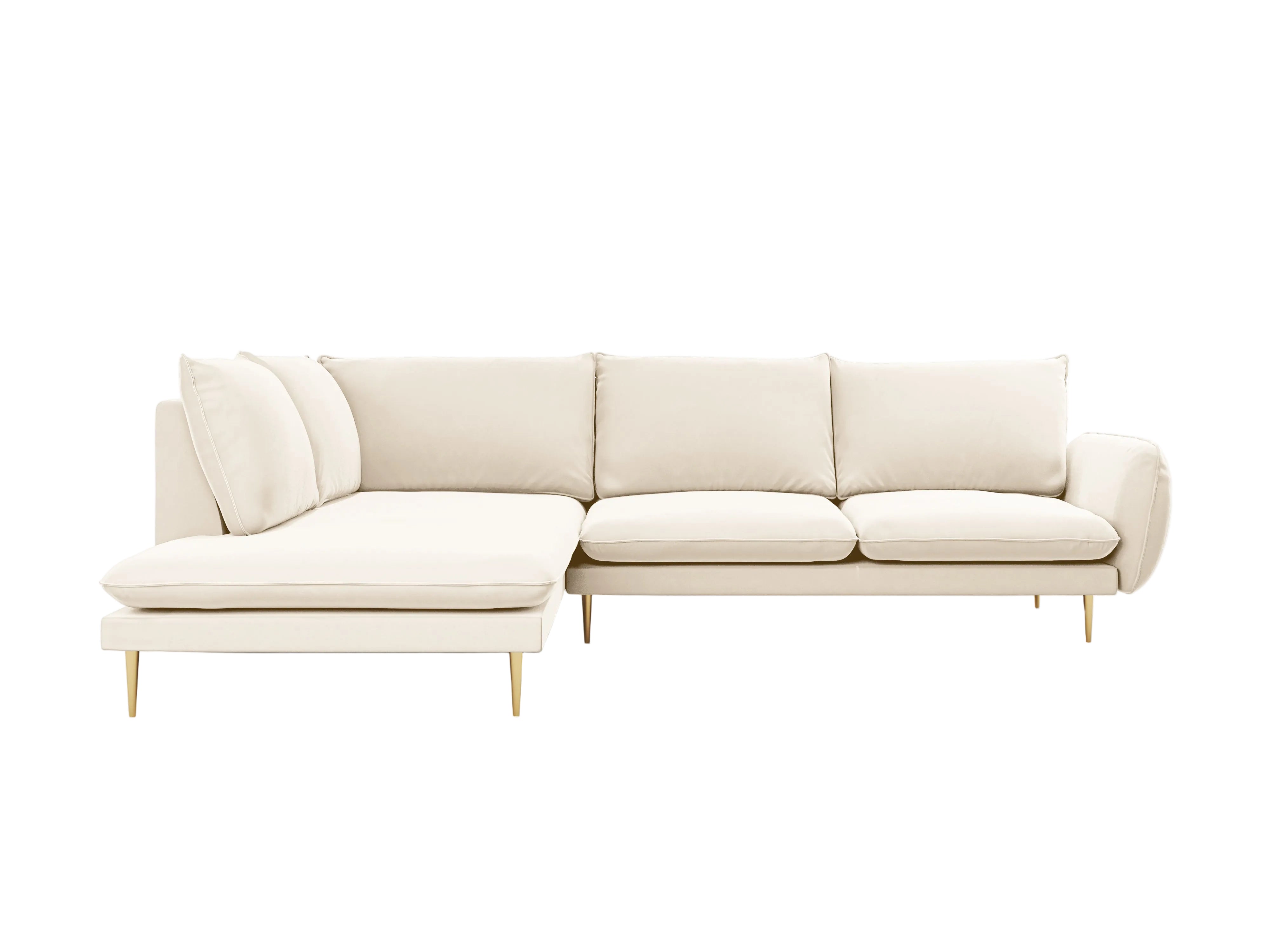Samt-Ecksofa für 6 Personen links VIENNA beige mit goldenem Fuß