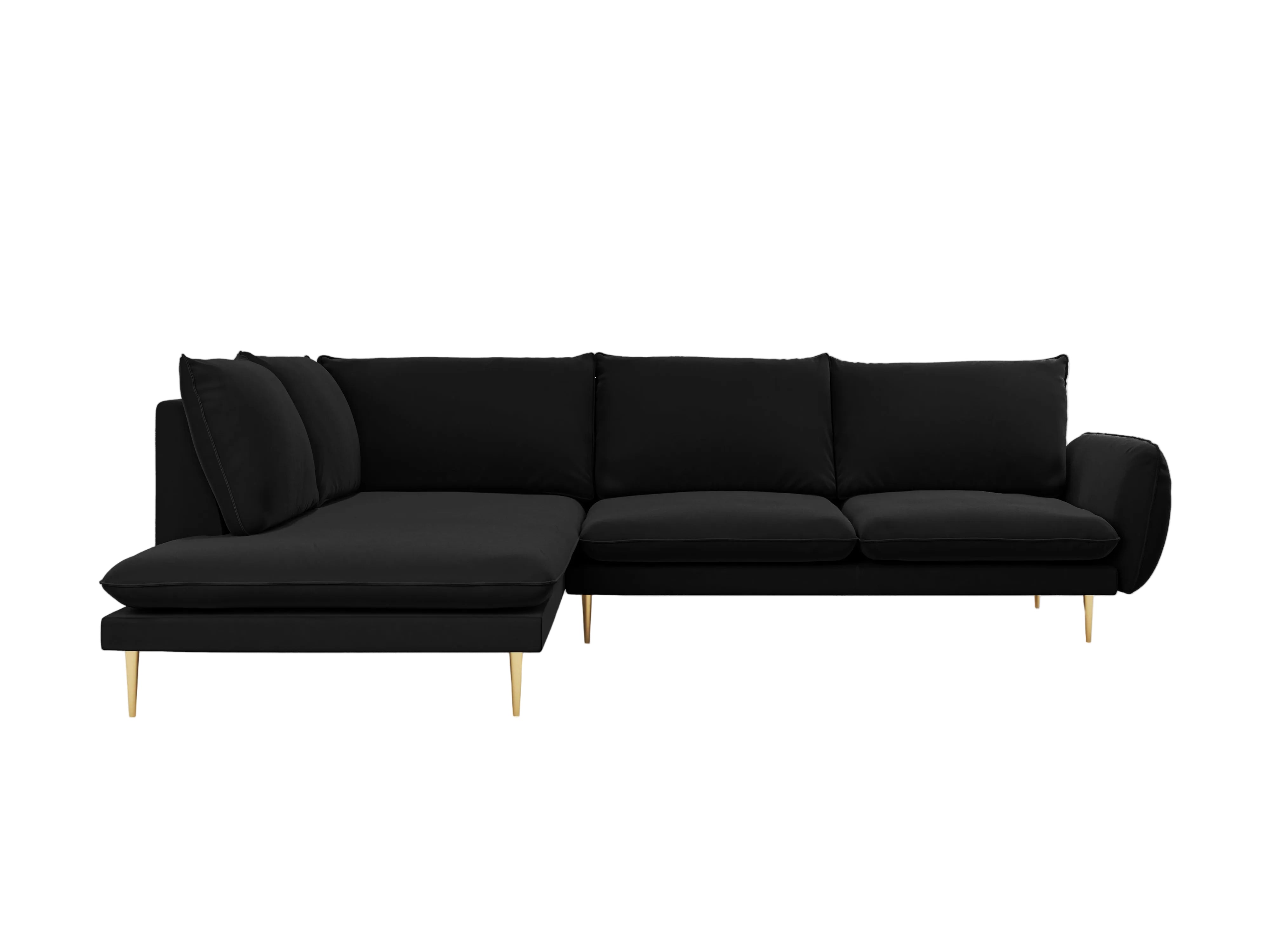 Velvet Corner Sofa for 6 People, Left Side, VIENNA, Black with Gold Base