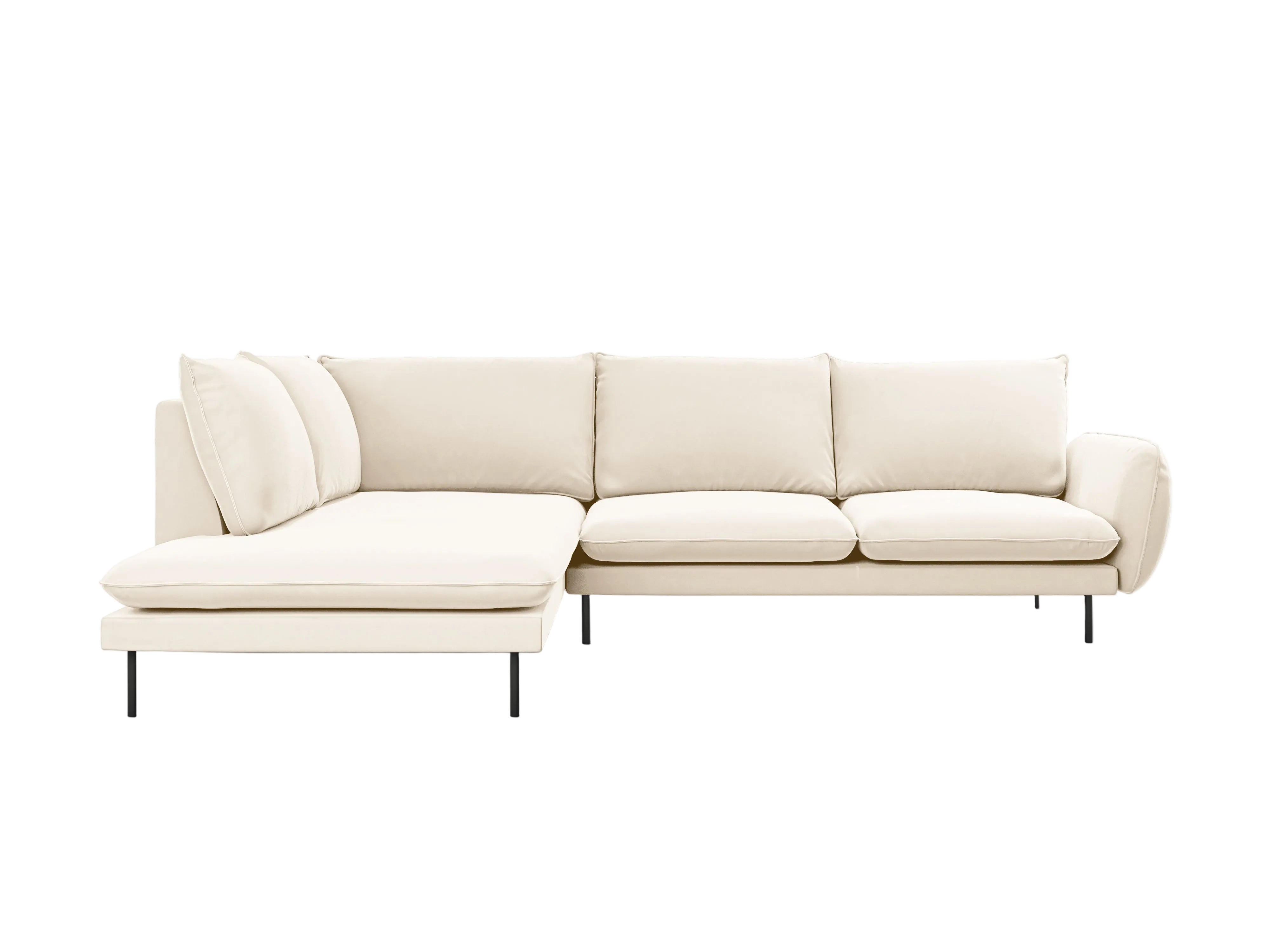 Samt-Ecksofa linksseitig für 5 Personen VIENNA beige mit schwarzem Fuß
