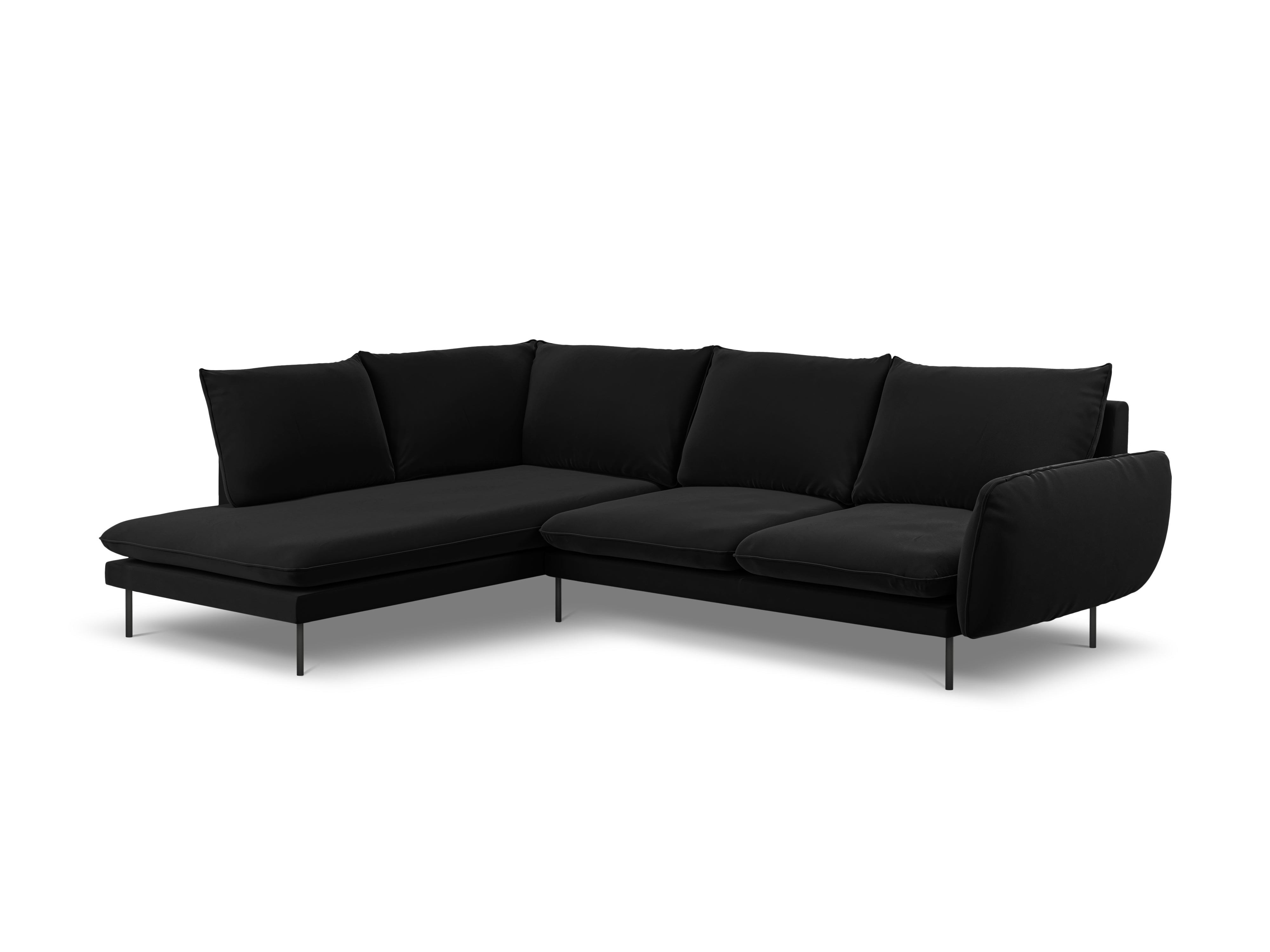 Velvet Corner Sofa for 6 People Left Side VIENNA Black with Black Base