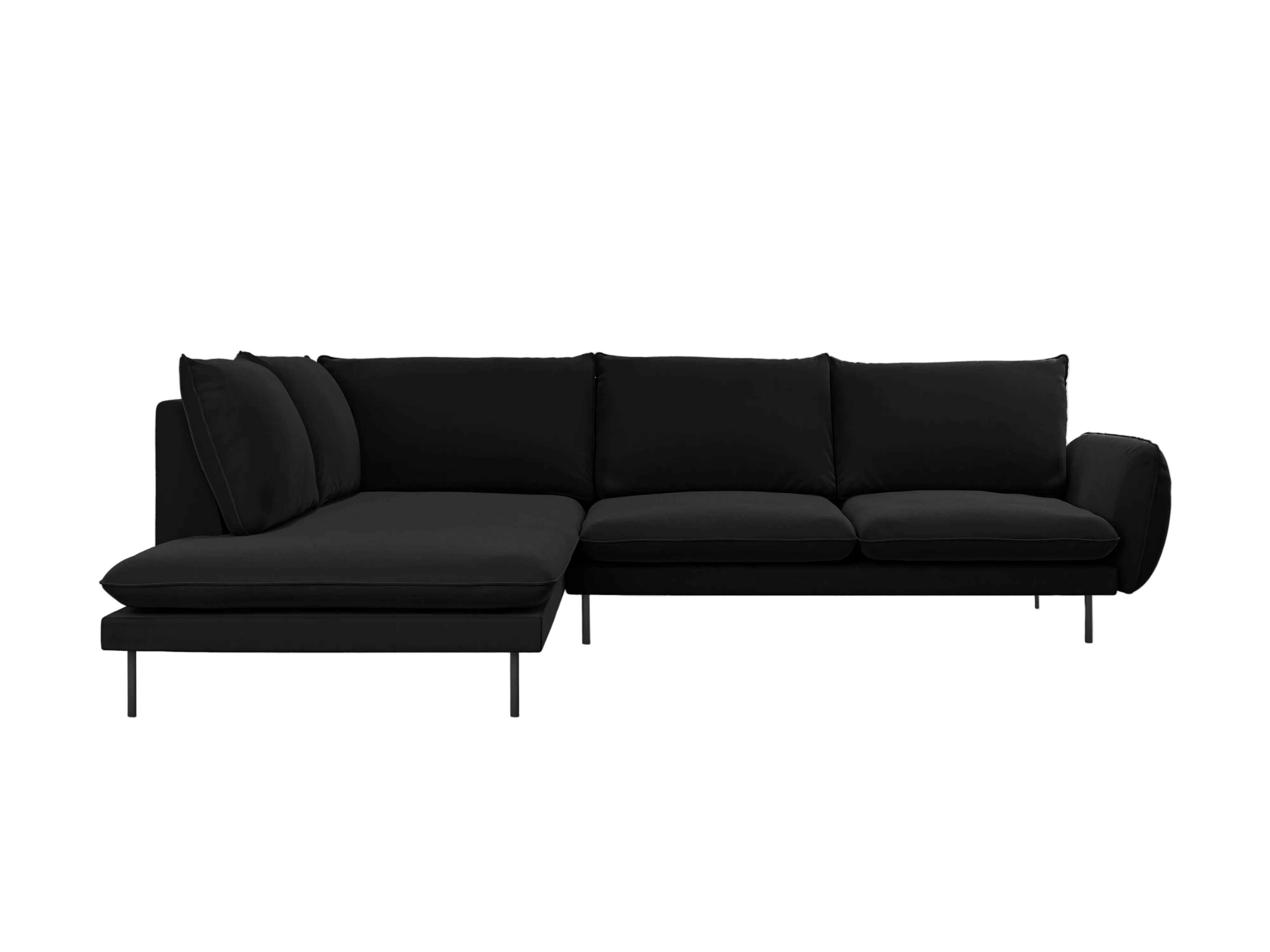 Velvet Corner Sofa for 6 People Left Side VIENNA Black with Black Base