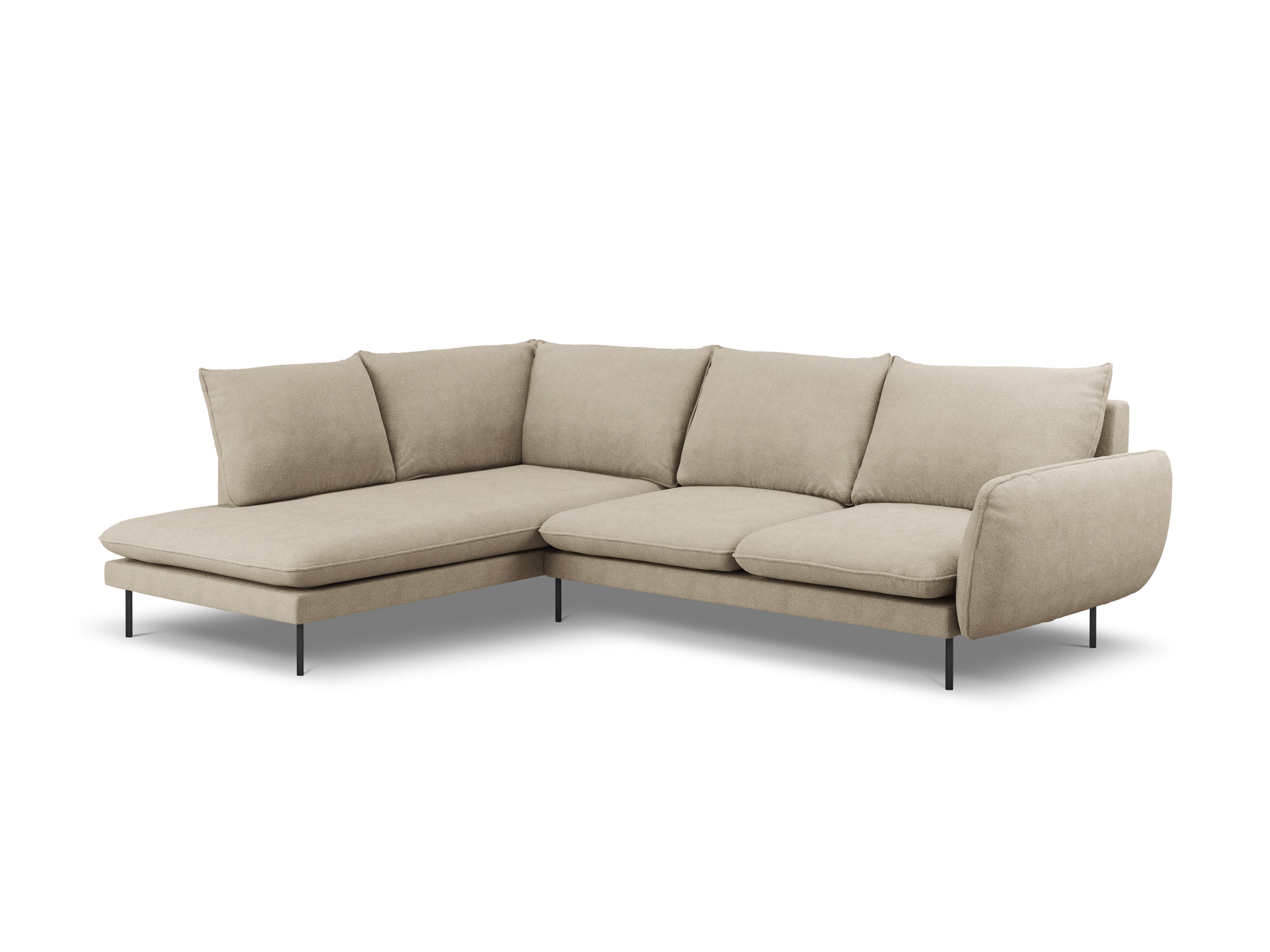 Left-facing 6-seater corner sofa VIENNA beige chenille with black base