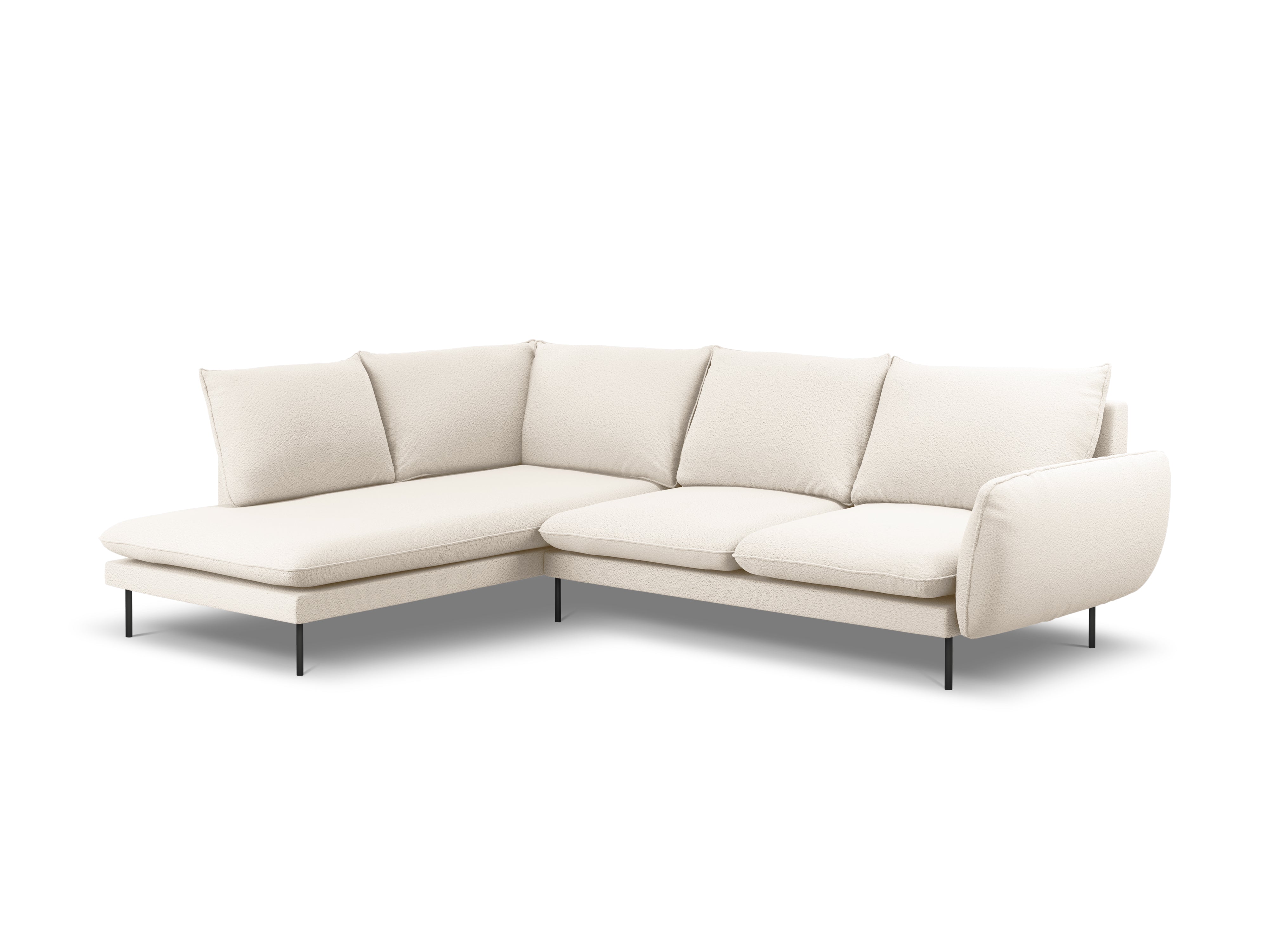 Ecksofa für 6 Personen links VIENNA beige Boucle mit schwarzem Gestell