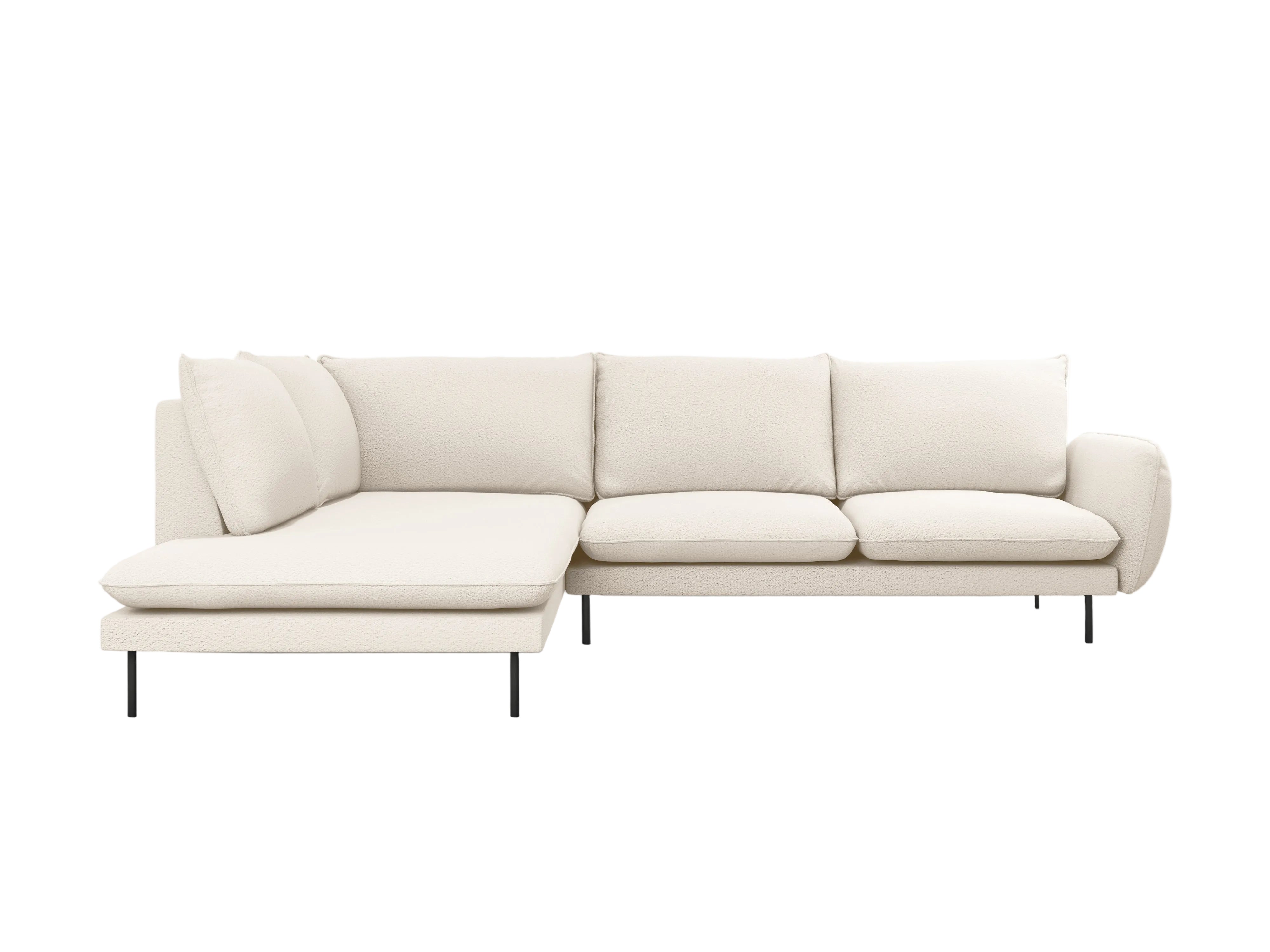 Ecksofa für 6 Personen links VIENNA beige Boucle mit schwarzem Gestell