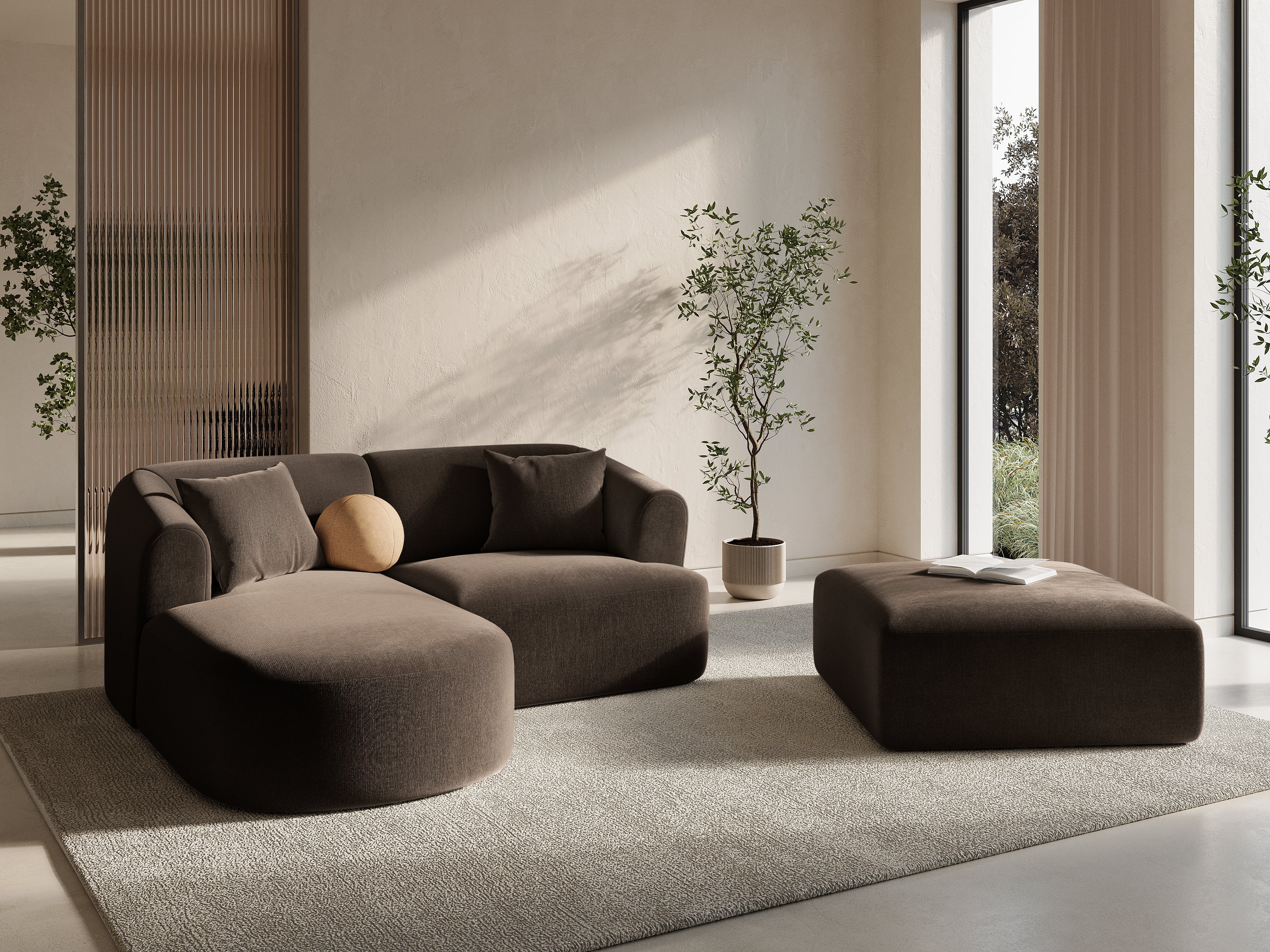 Left-facing velvet corner sofa for 3 people CAMPI chocolate