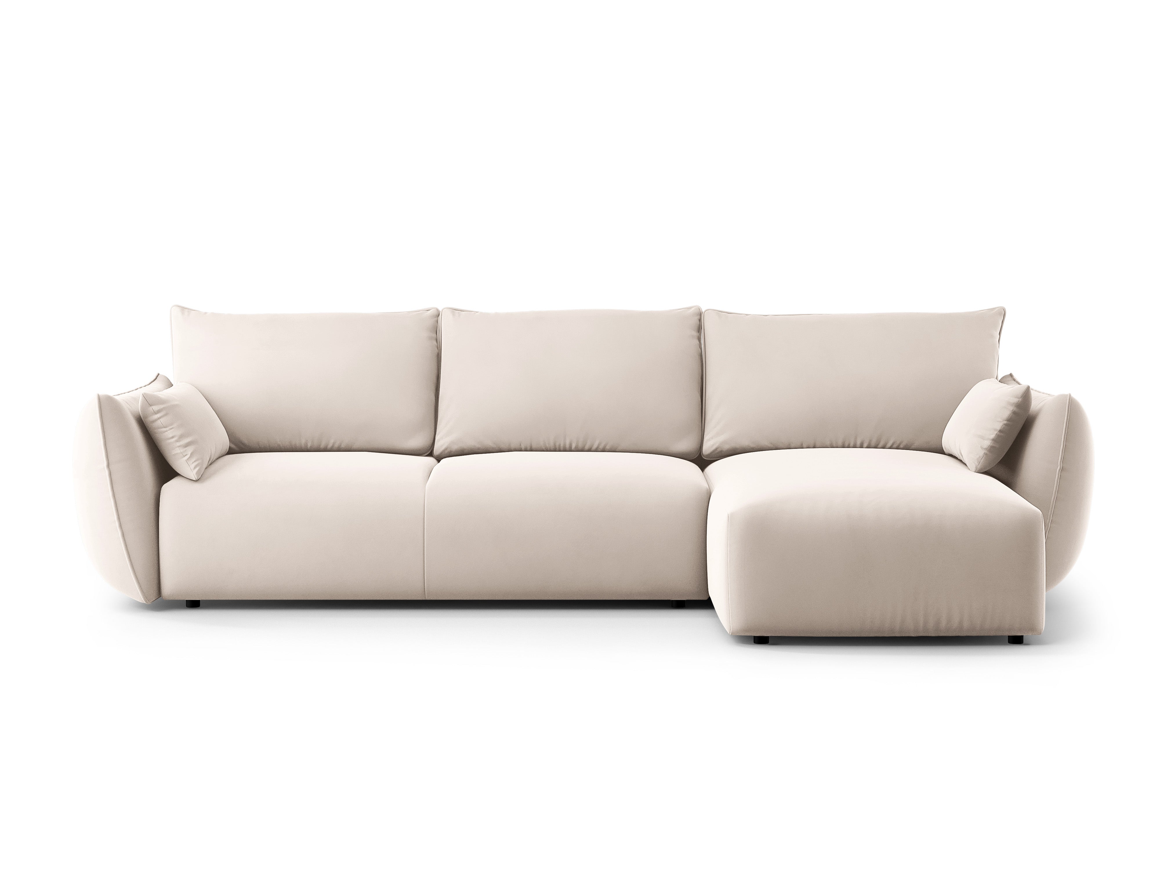 Beige right-facing velvet corner sofa with sleeping function MATERA