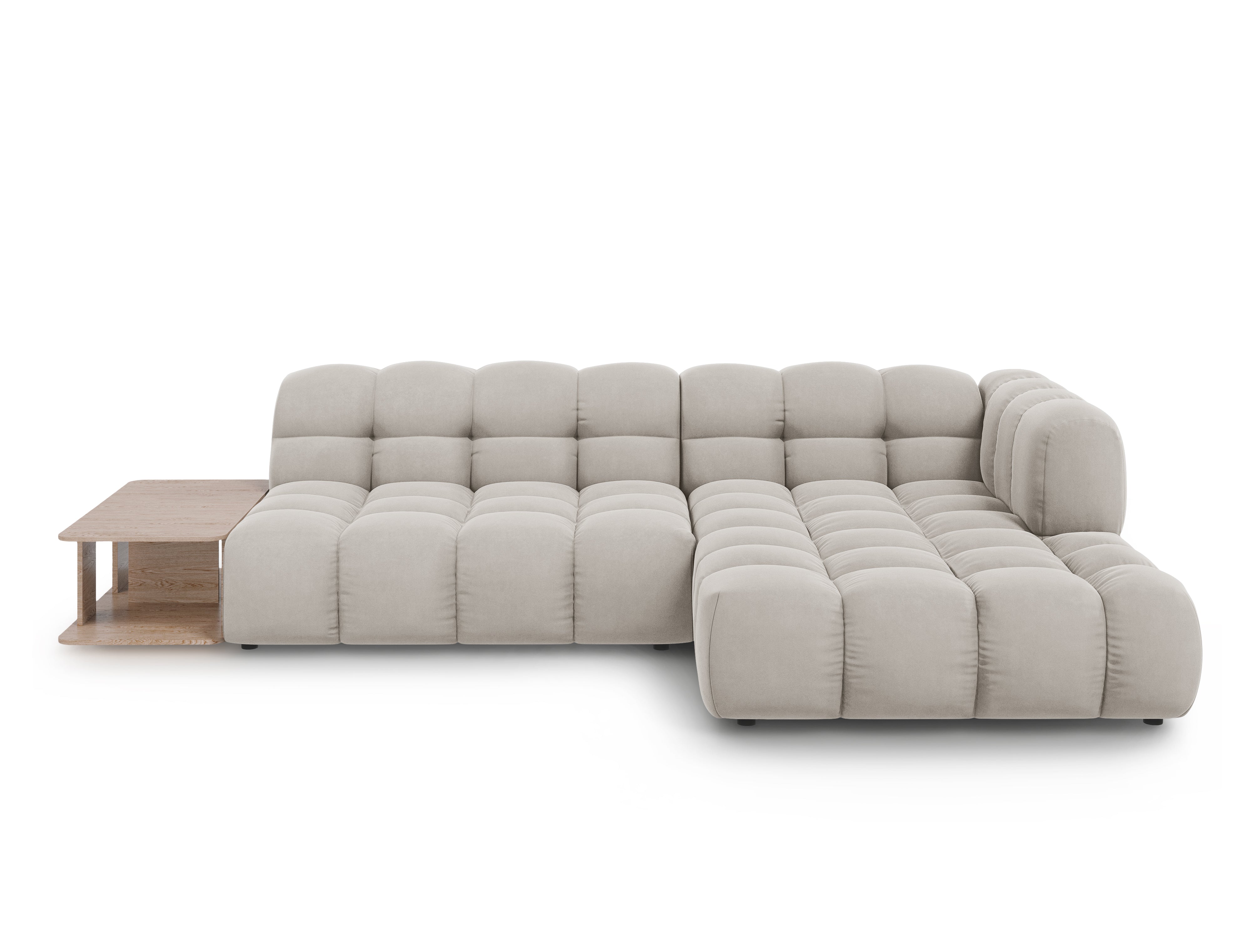 Narożnik aksamitny prawostronny 4-osobowy otwarty ze stolikiem SKY kość słoniowa Cosmopolitan Design Eye on Design