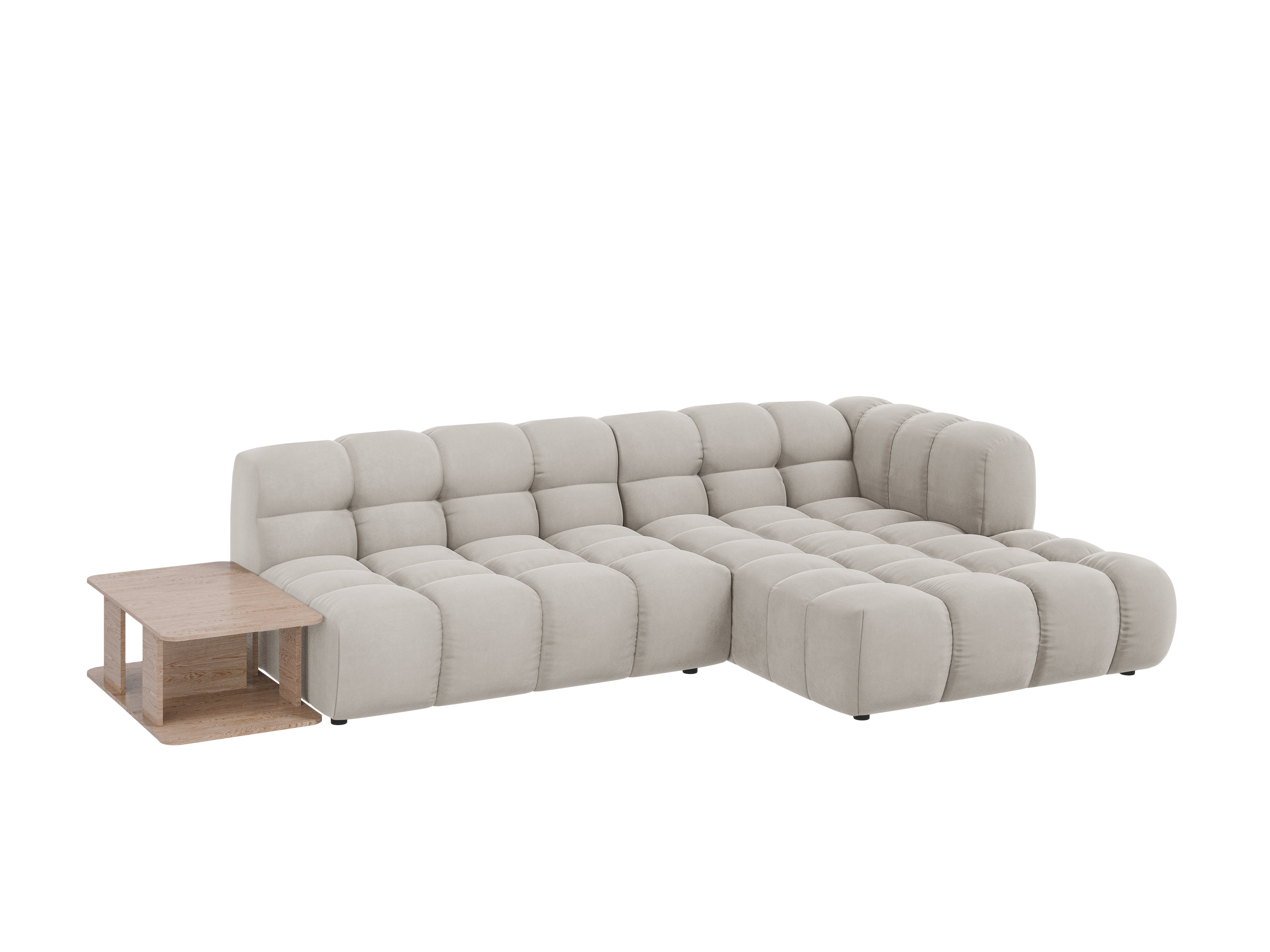 Narożnik aksamitny prawostronny 4-osobowy otwarty ze stolikiem SKY kość słoniowa Cosmopolitan Design Eye on Design