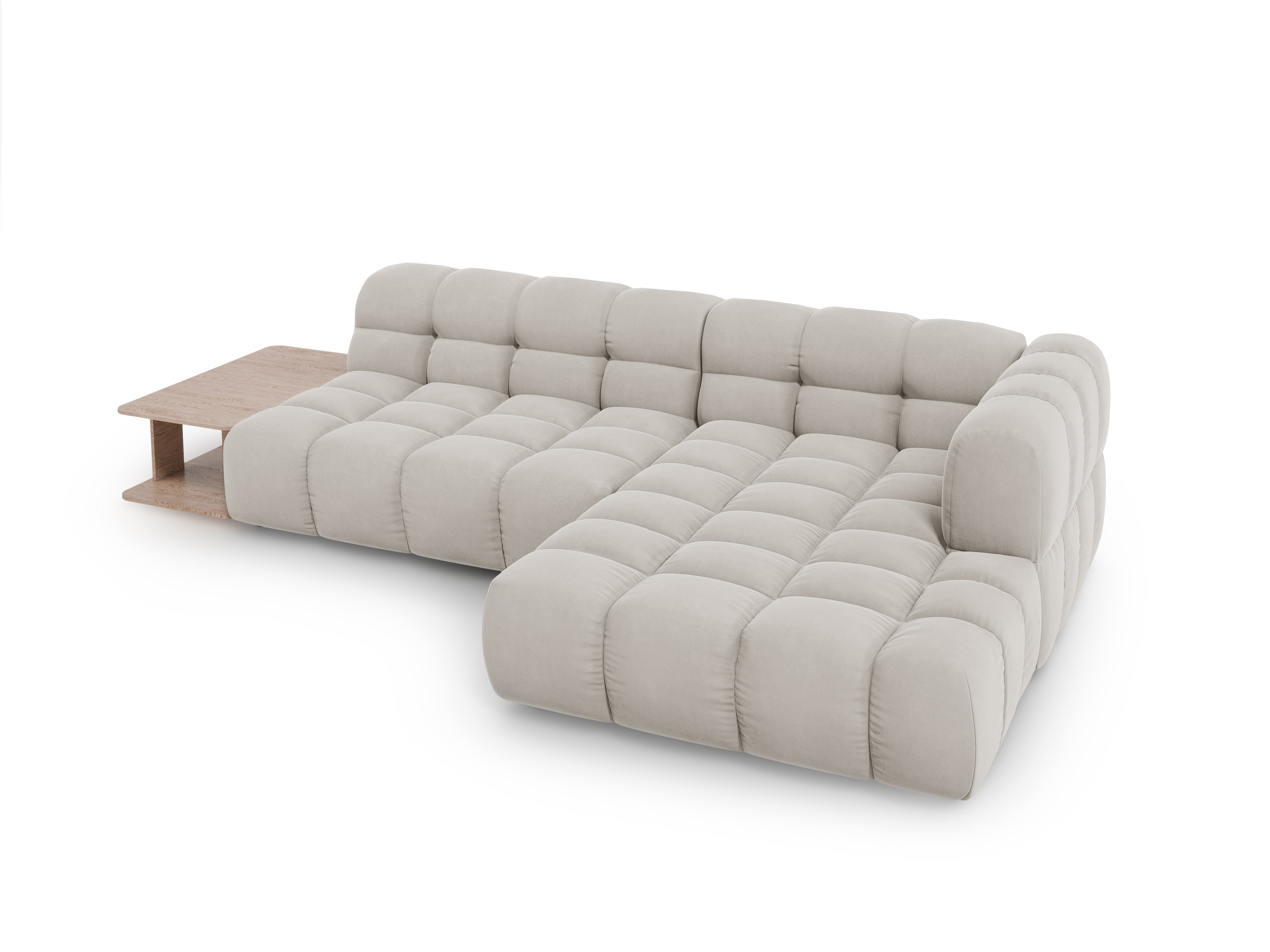 Narożnik aksamitny prawostronny 4-osobowy otwarty ze stolikiem SKY kość słoniowa Cosmopolitan Design Eye on Design