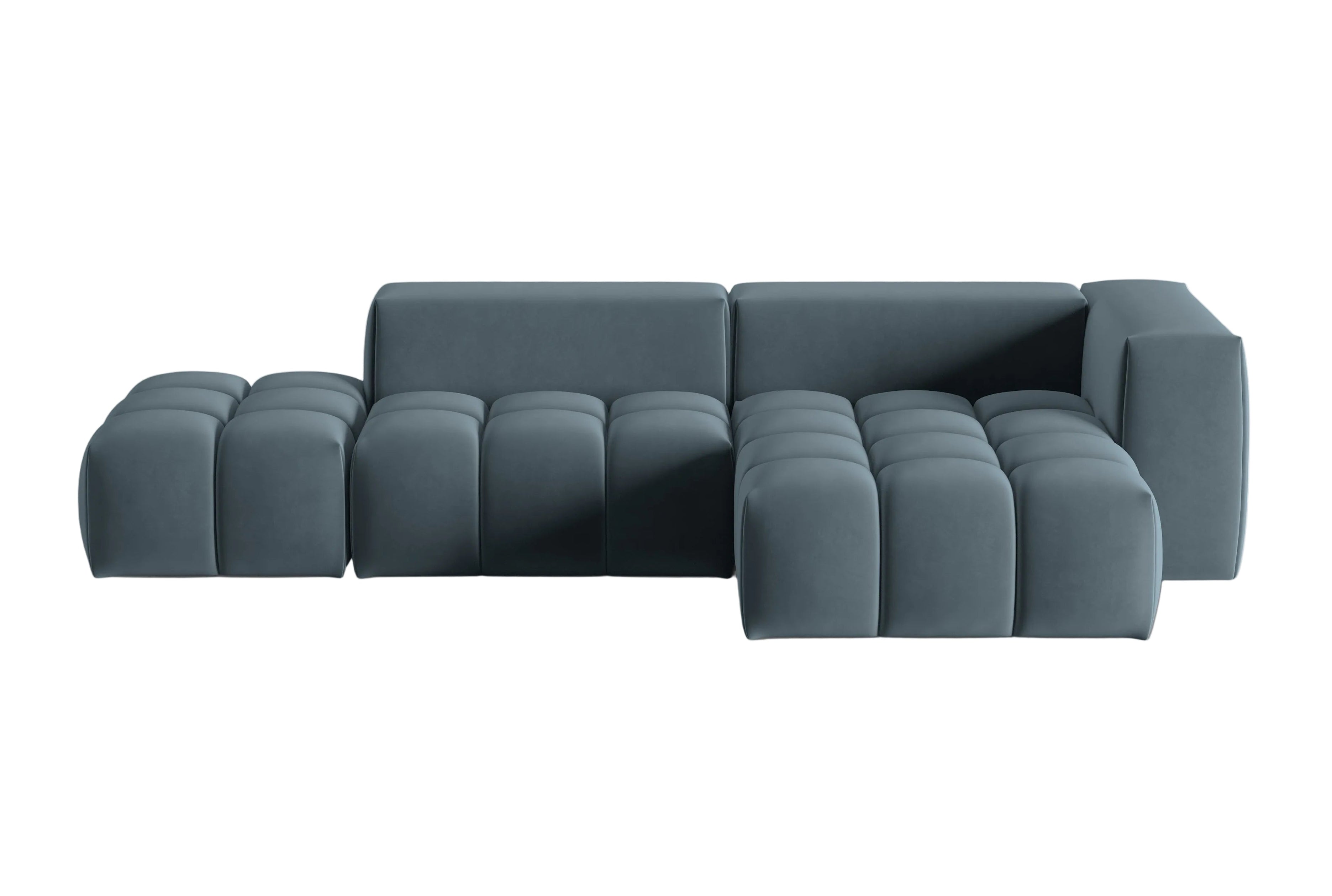 Open right-facing 4-seater velvet corner sofa VERONA blue
